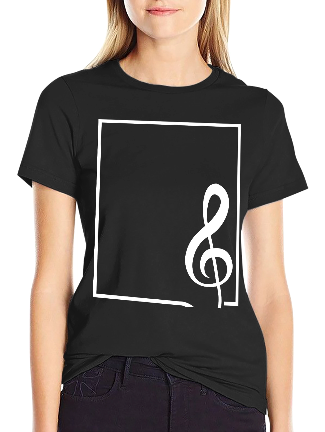 Musical Clef Graphic Tee - Stylish Black Cotton T-Shirt
