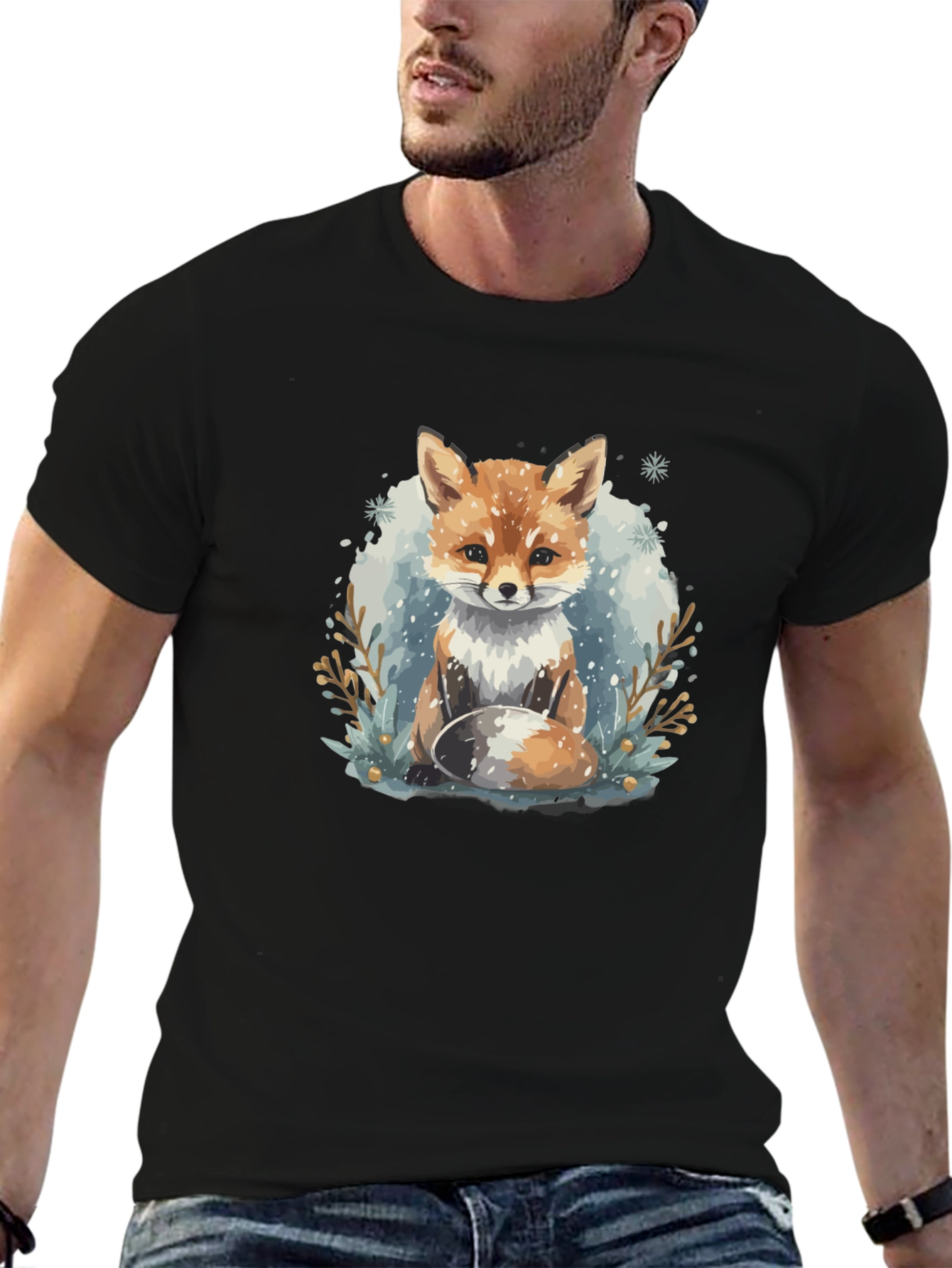 Winter Fox Graphic Tee - Black Crewneck T-Shirt