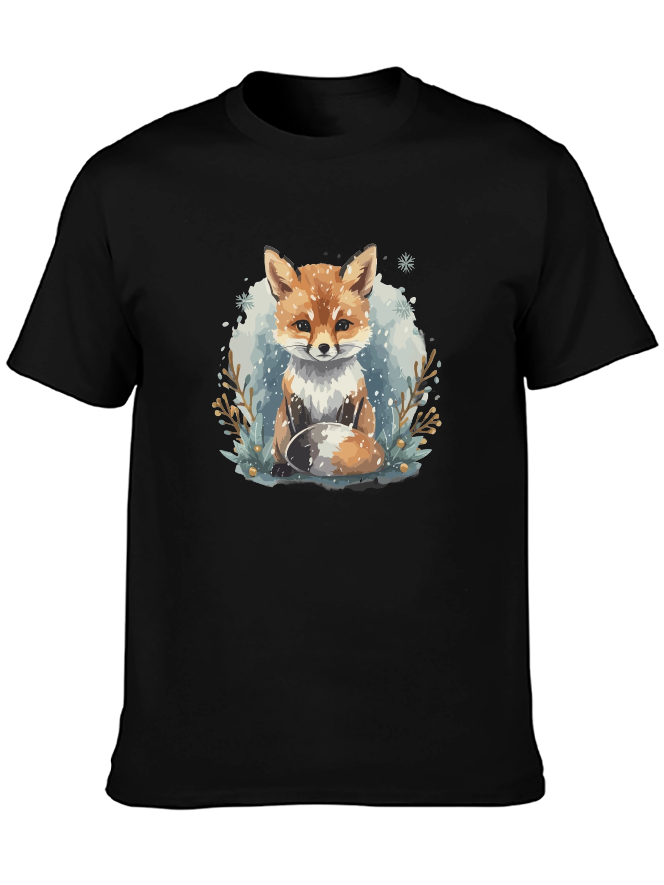 Winter Fox Graphic Tee - Black Crewneck T-Shirt