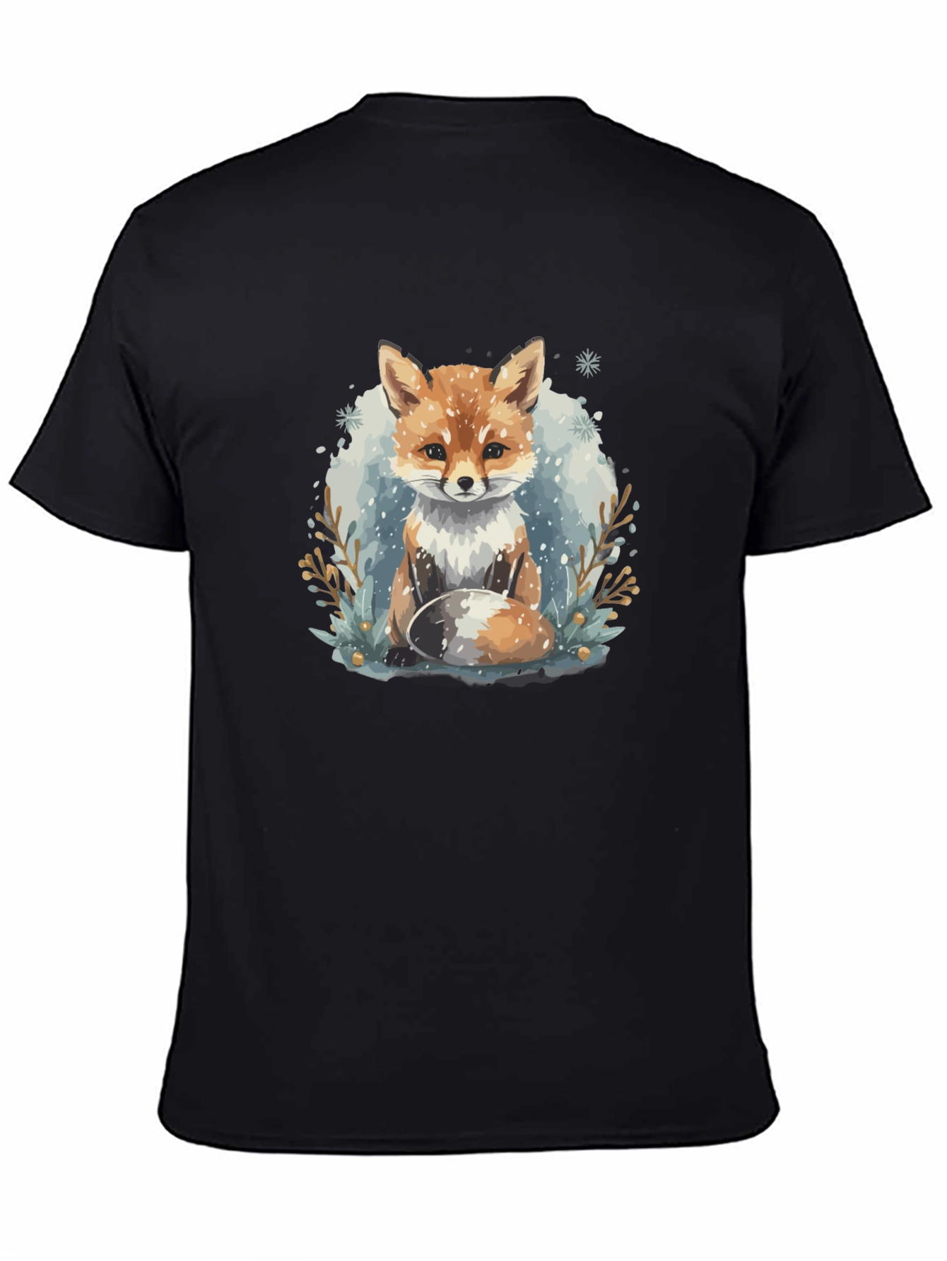 Winter Fox Graphic Tee - Black Crewneck T-Shirt