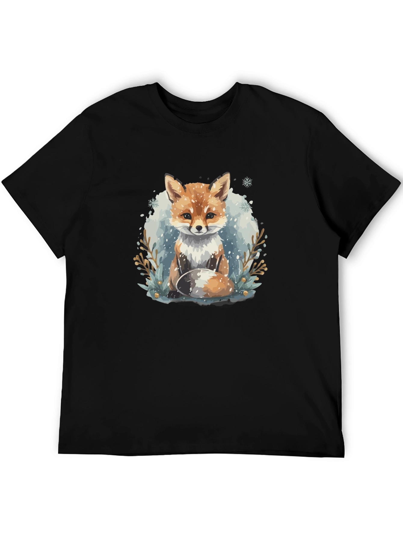 Winter Fox Graphic Tee - Black Crewneck T-Shirt