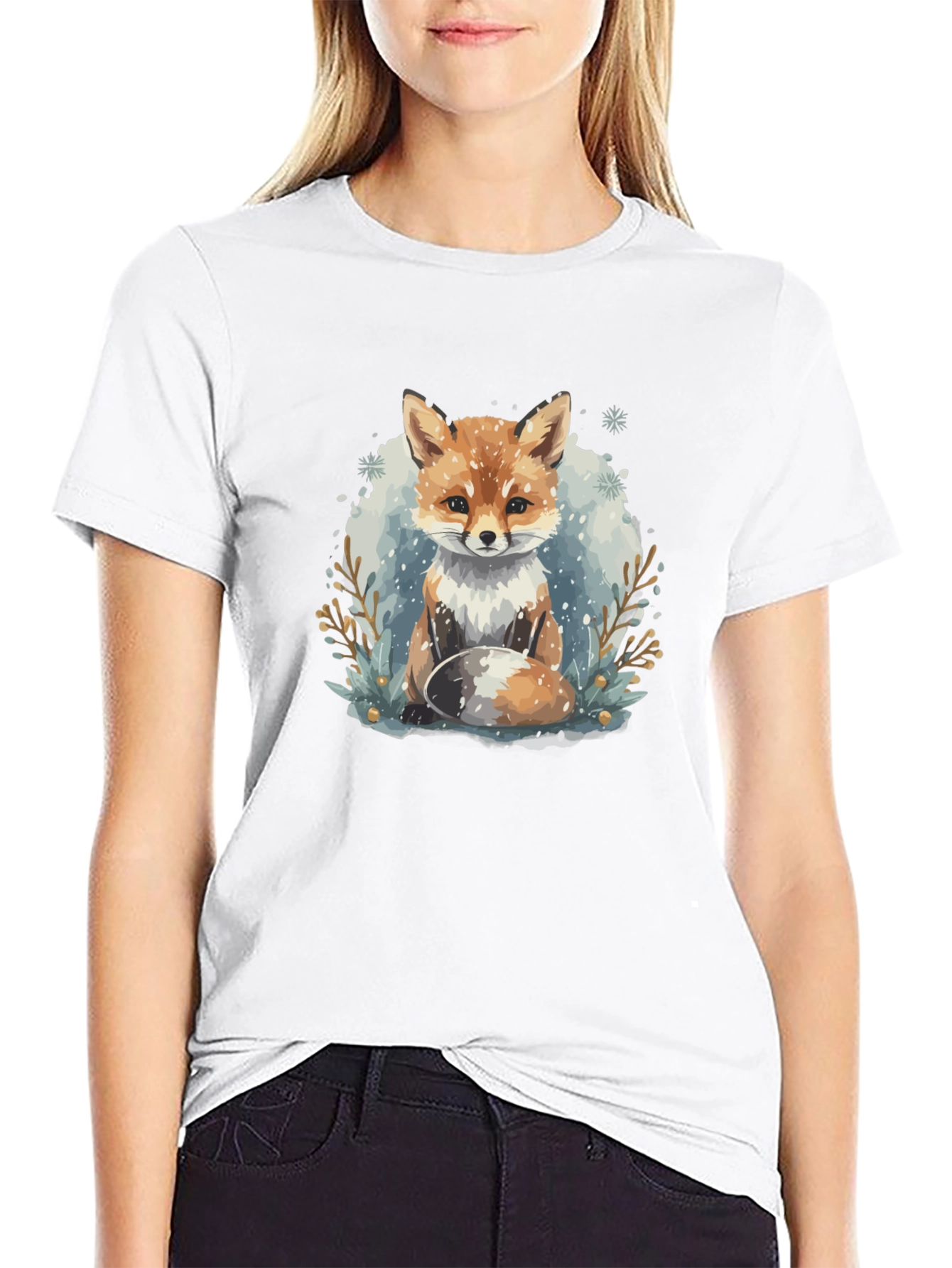 Winter Fox Graphic Tee - Black Crewneck T-Shirt
