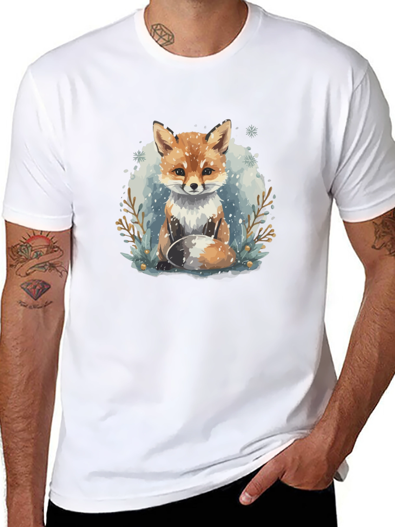 Winter Fox Graphic Tee - Black Crewneck T-Shirt