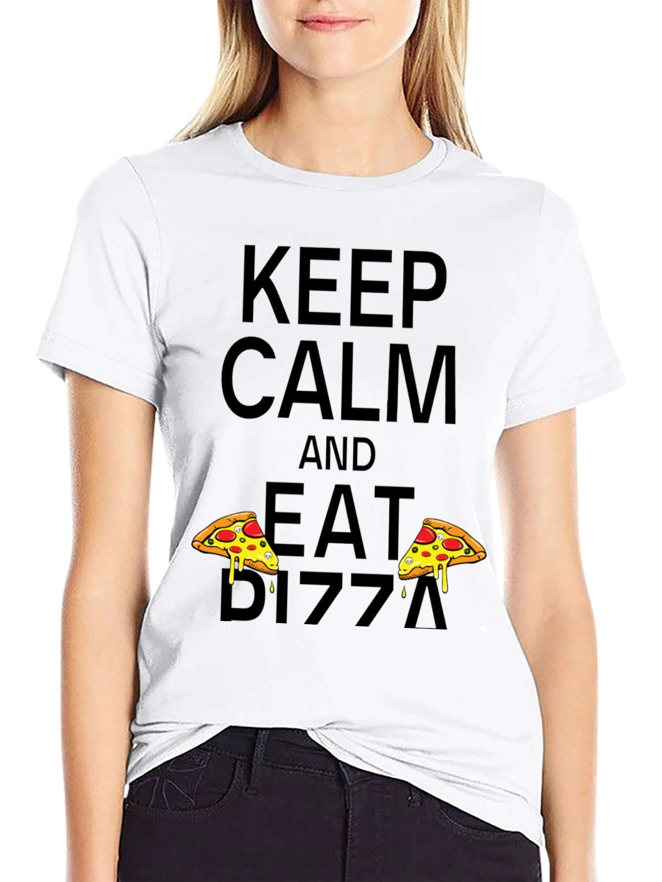 Keep Calm and Eat Pizza Black Tee