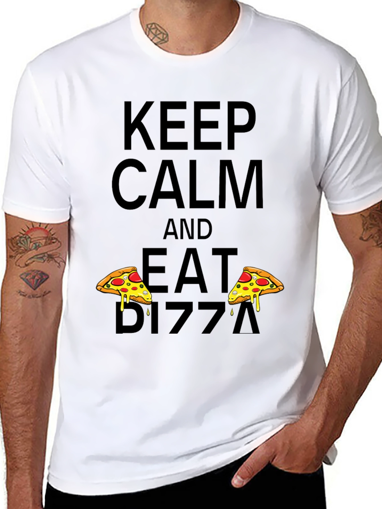 Keep Calm and Eat Pizza Black Tee