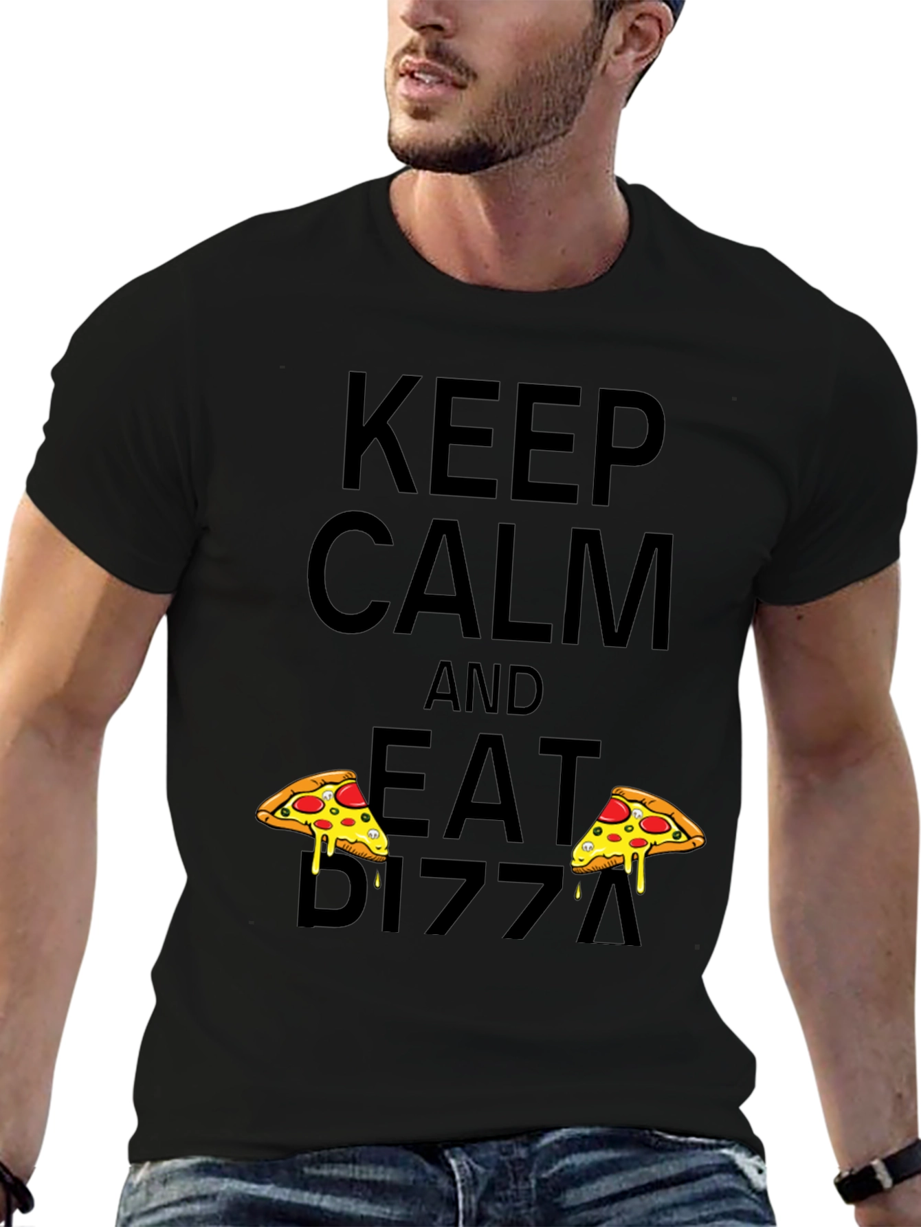 Keep Calm and Eat Pizza Black Tee