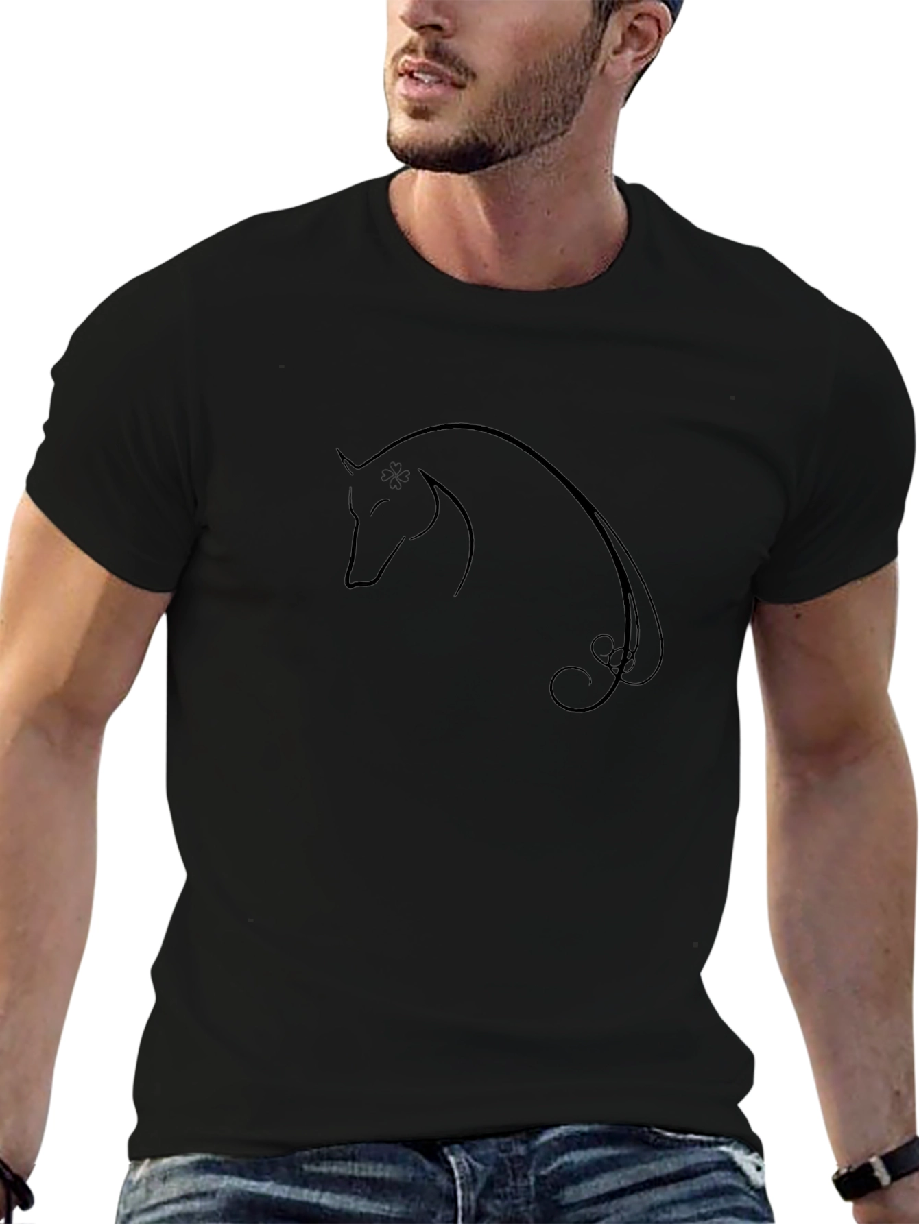 Elegant Horse Silhouette Black T-Shirt