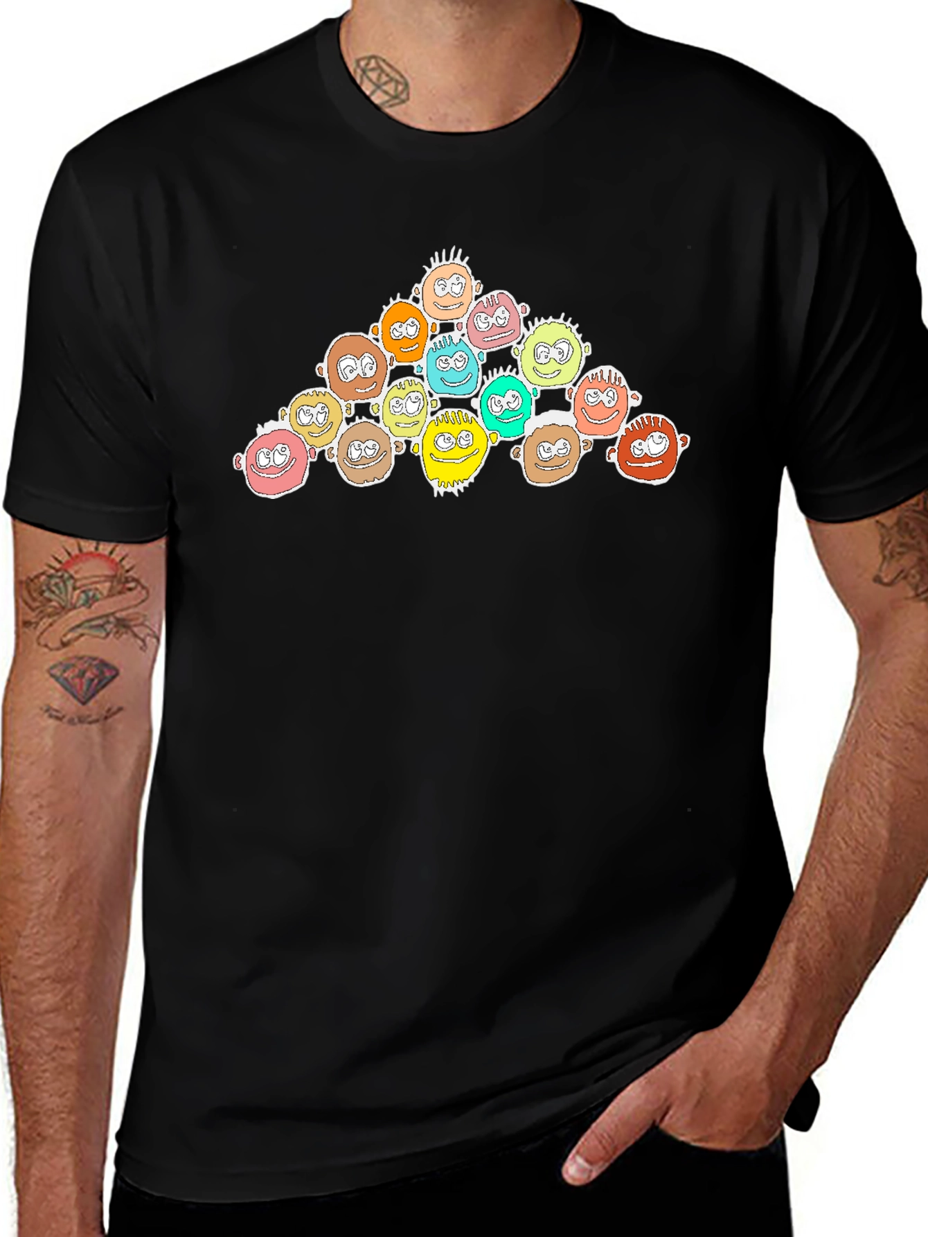 Cartoon Character Heads Black T-Shirt