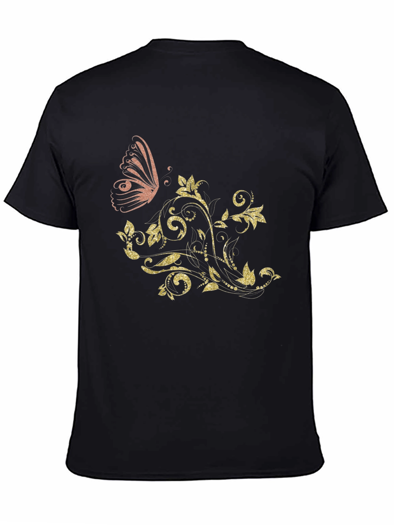 Butterfly Floral Mens Black Graphic Tee