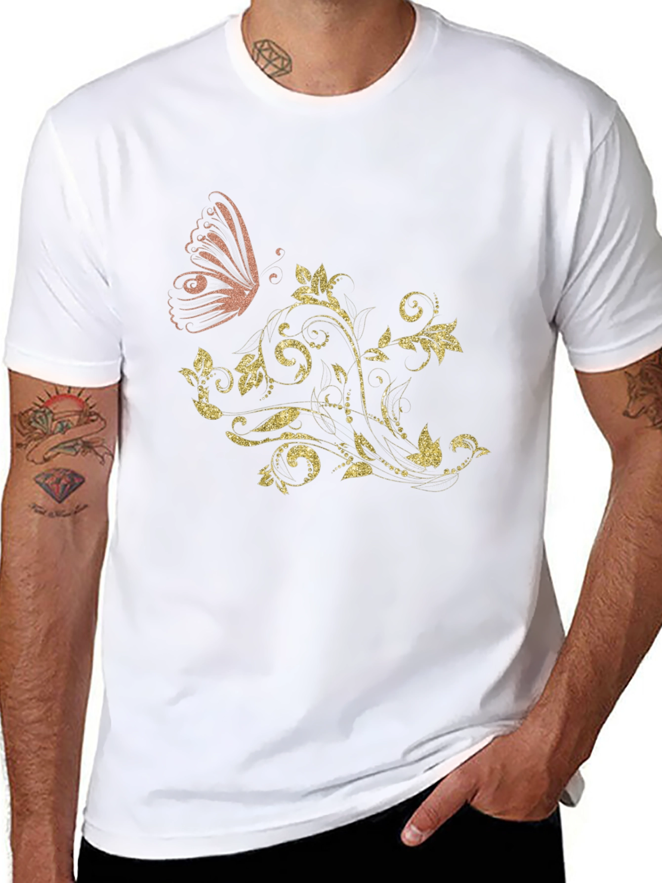 Butterfly Floral Mens Black Graphic Tee