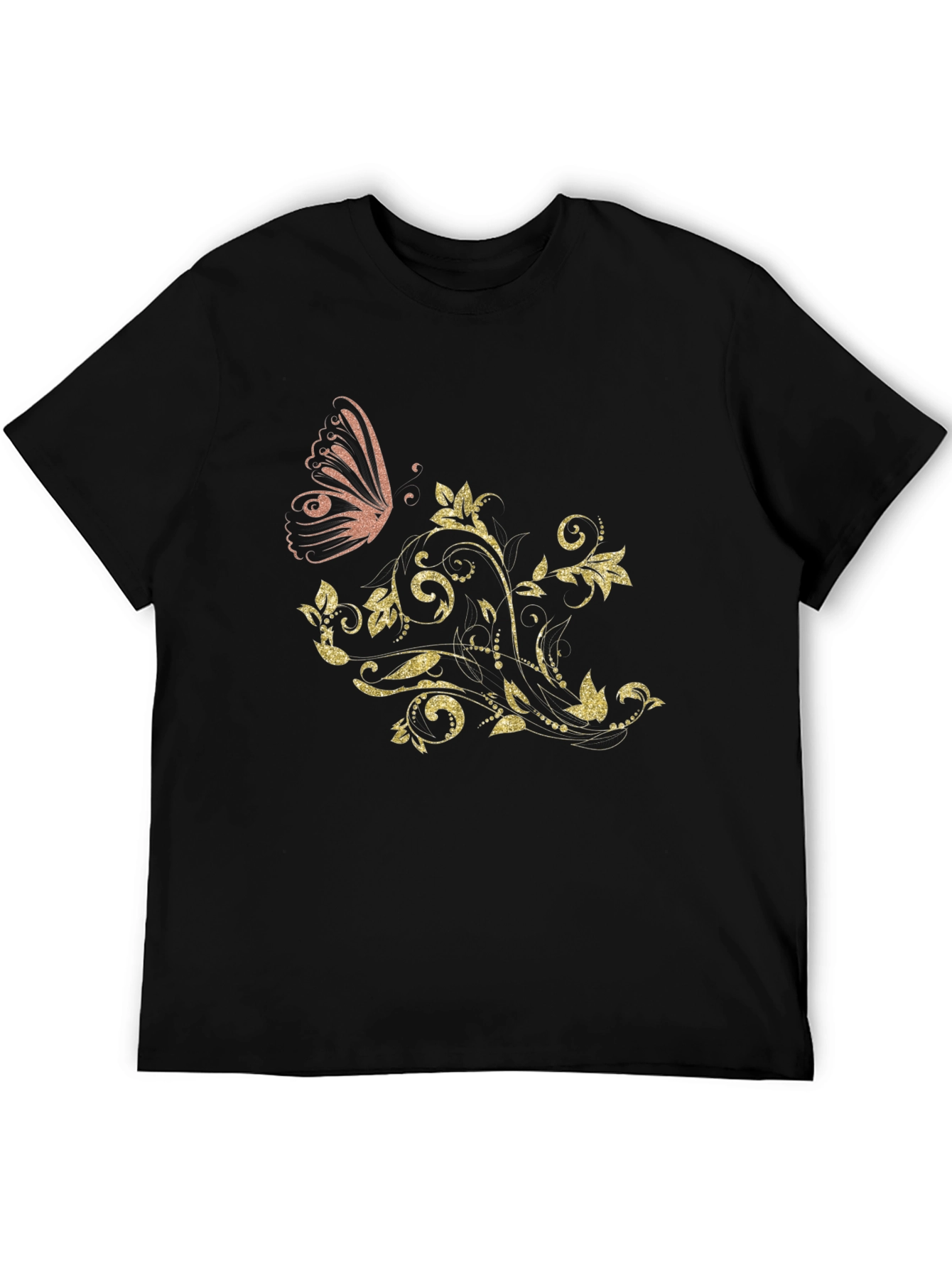 Butterfly Floral Mens Black Graphic Tee
