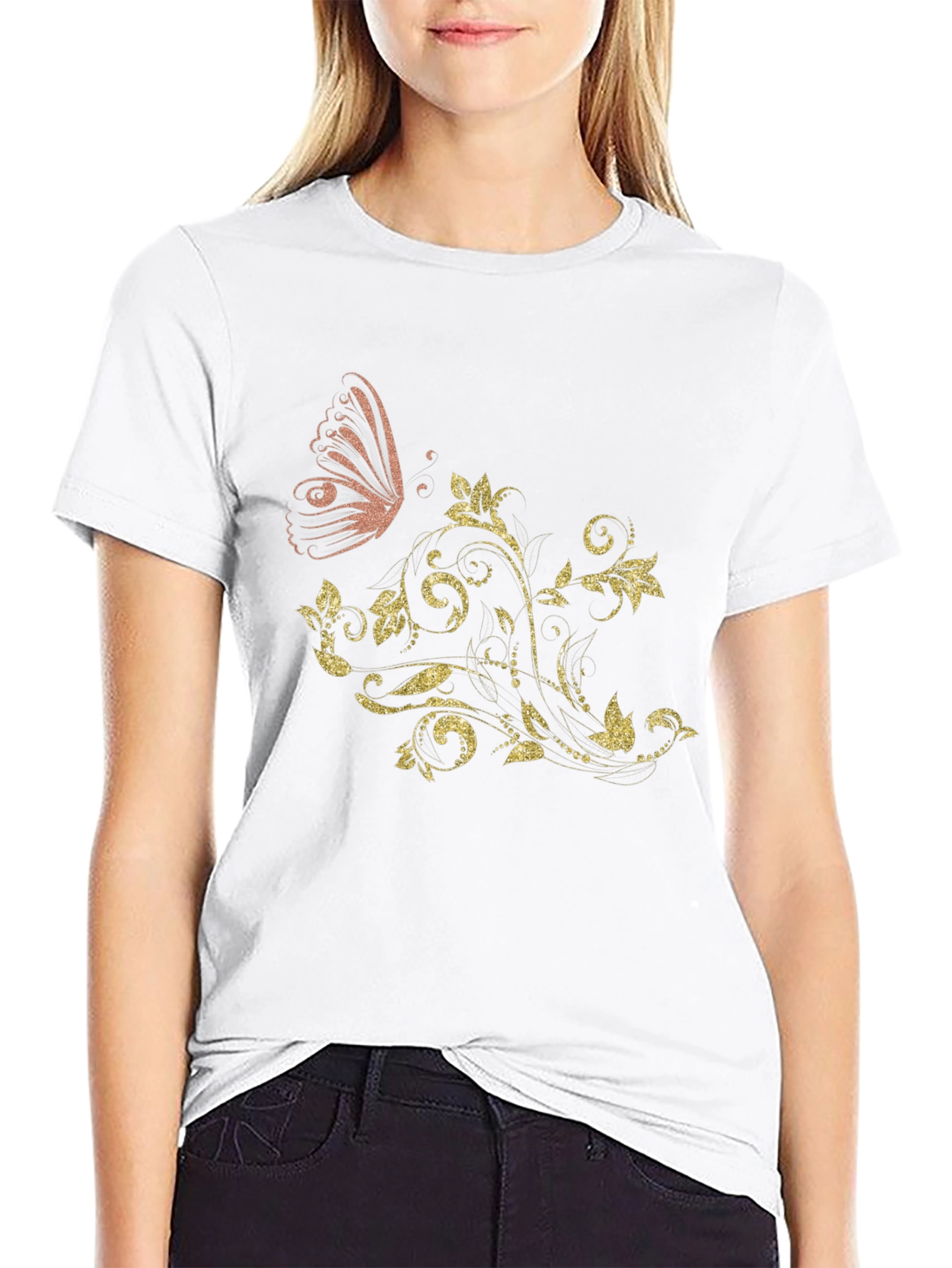 Butterfly Floral Mens Black Graphic Tee