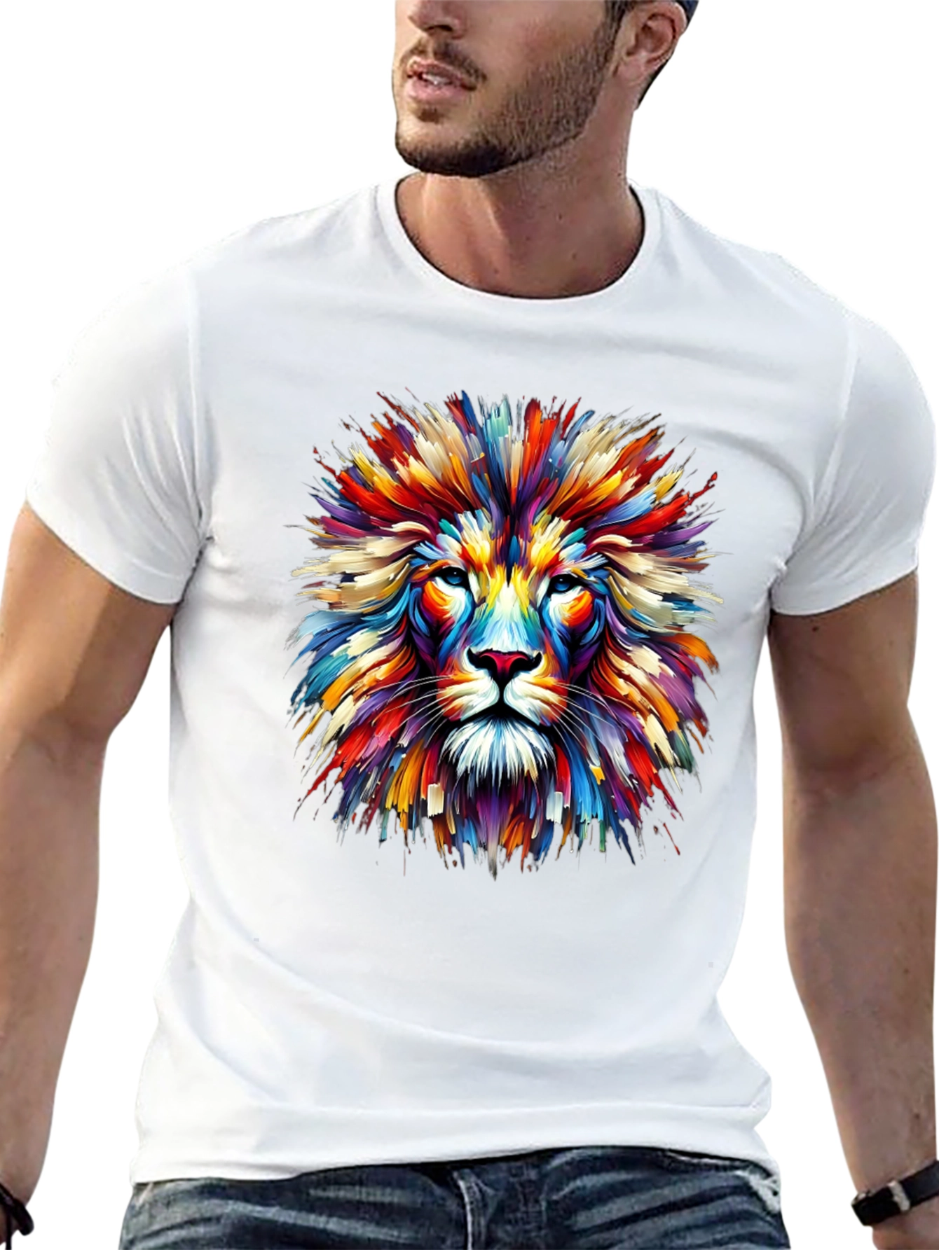 Vibrant Lion Graphic Print Black T-Shirt