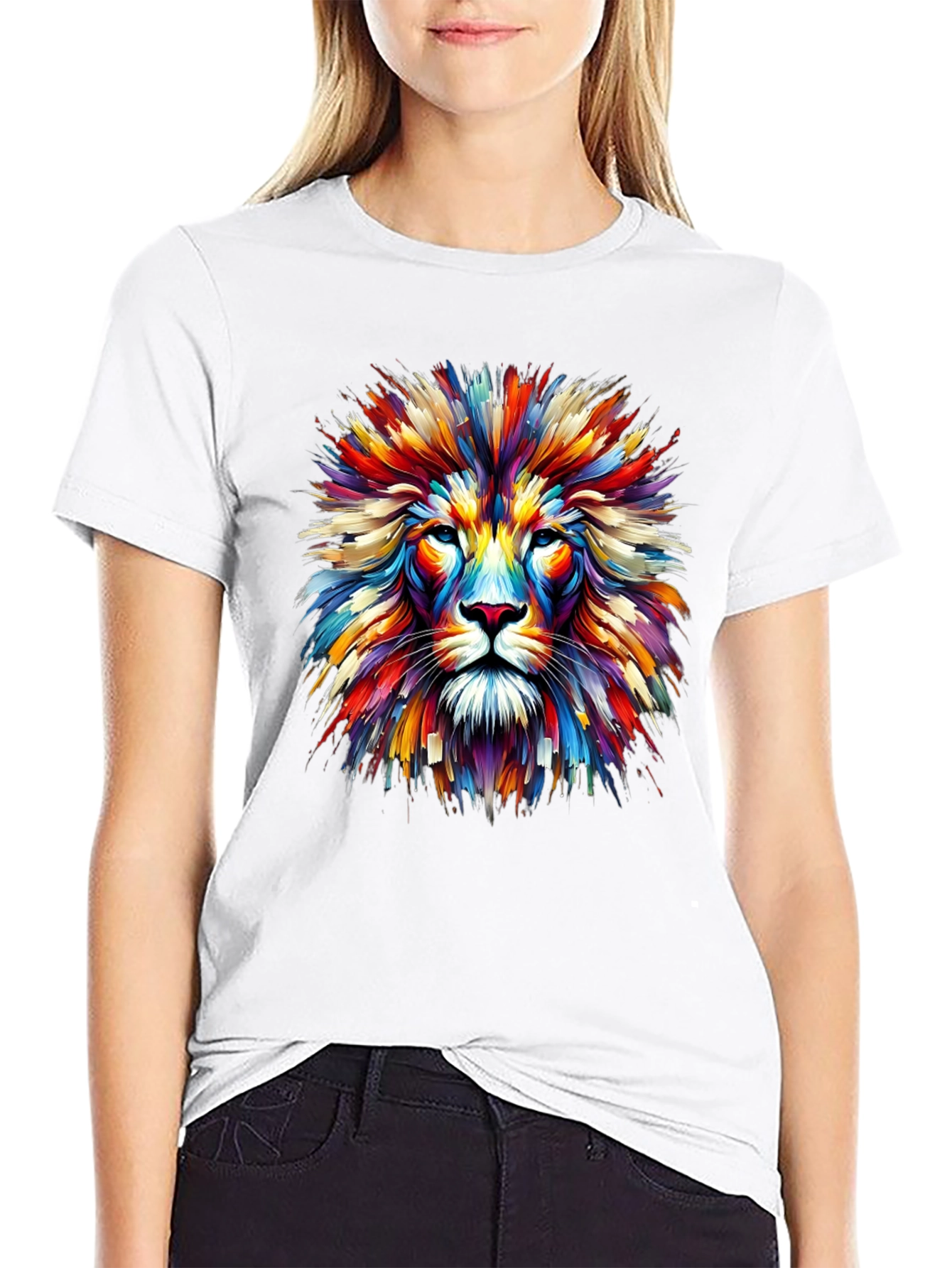 Vibrant Lion Graphic Print Black T-Shirt