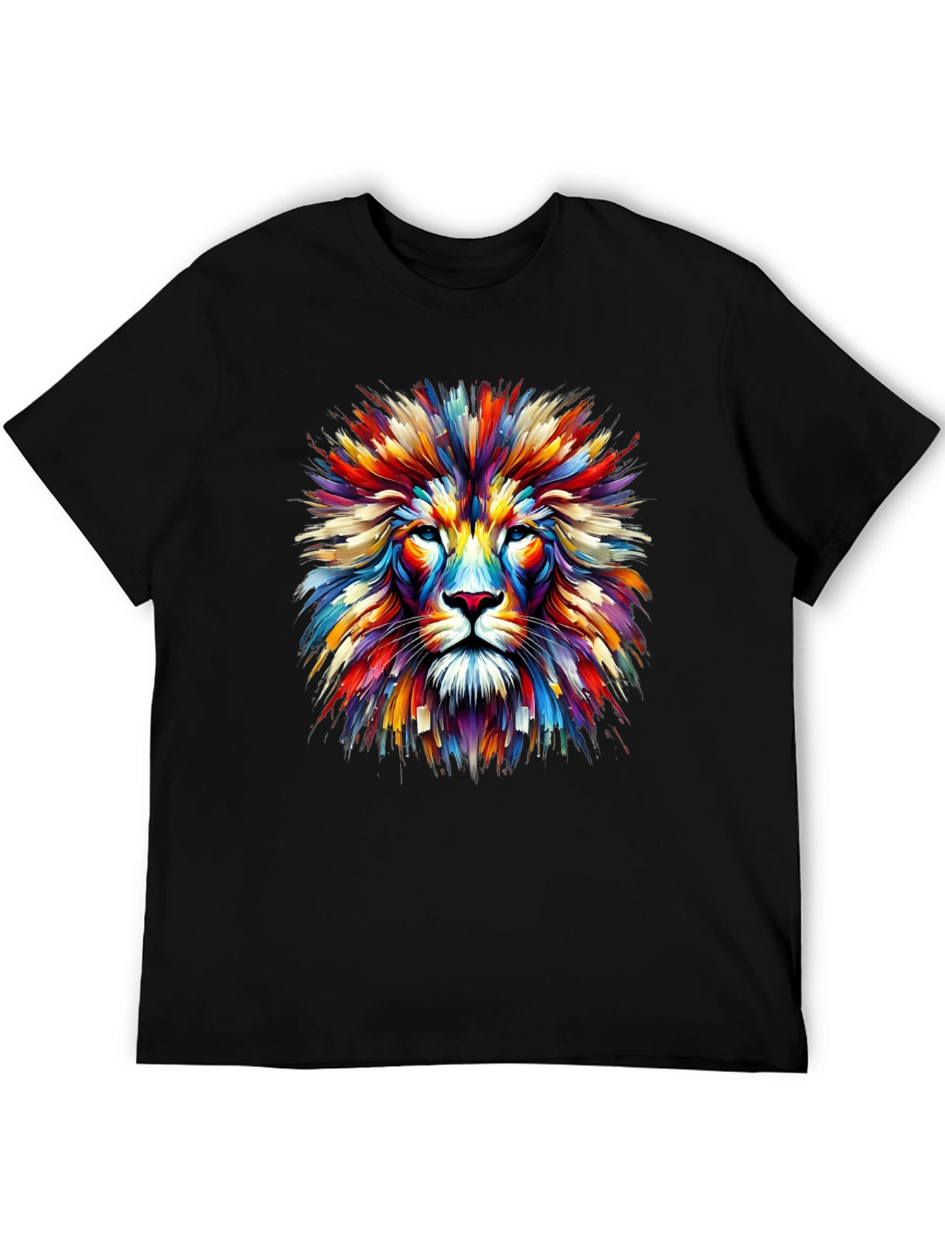 Vibrant Lion Graphic Print Black T-Shirt