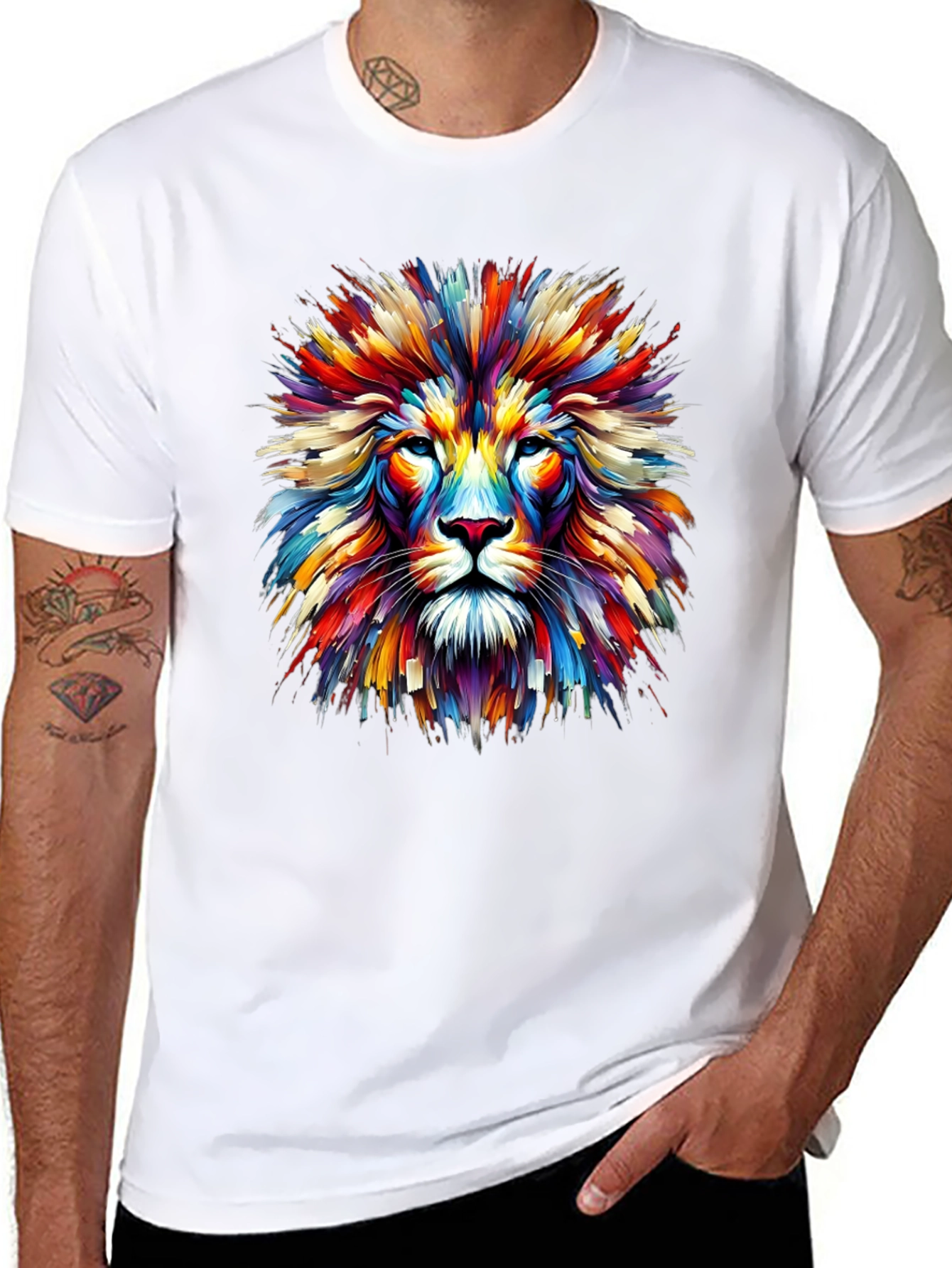 Vibrant Lion Graphic Print Black T-Shirt