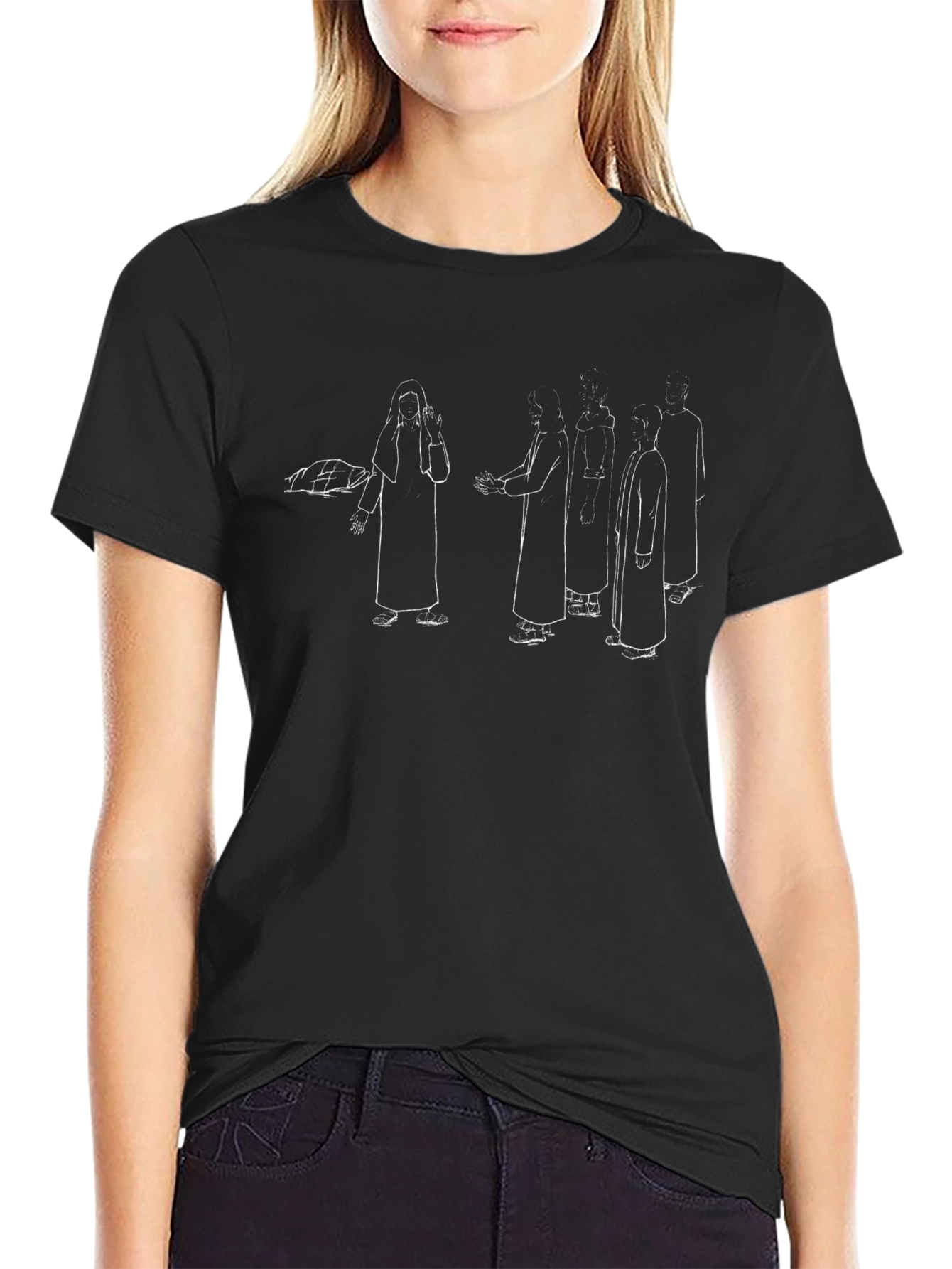 Sketch-Style Robe Graphic Black T-Shirt