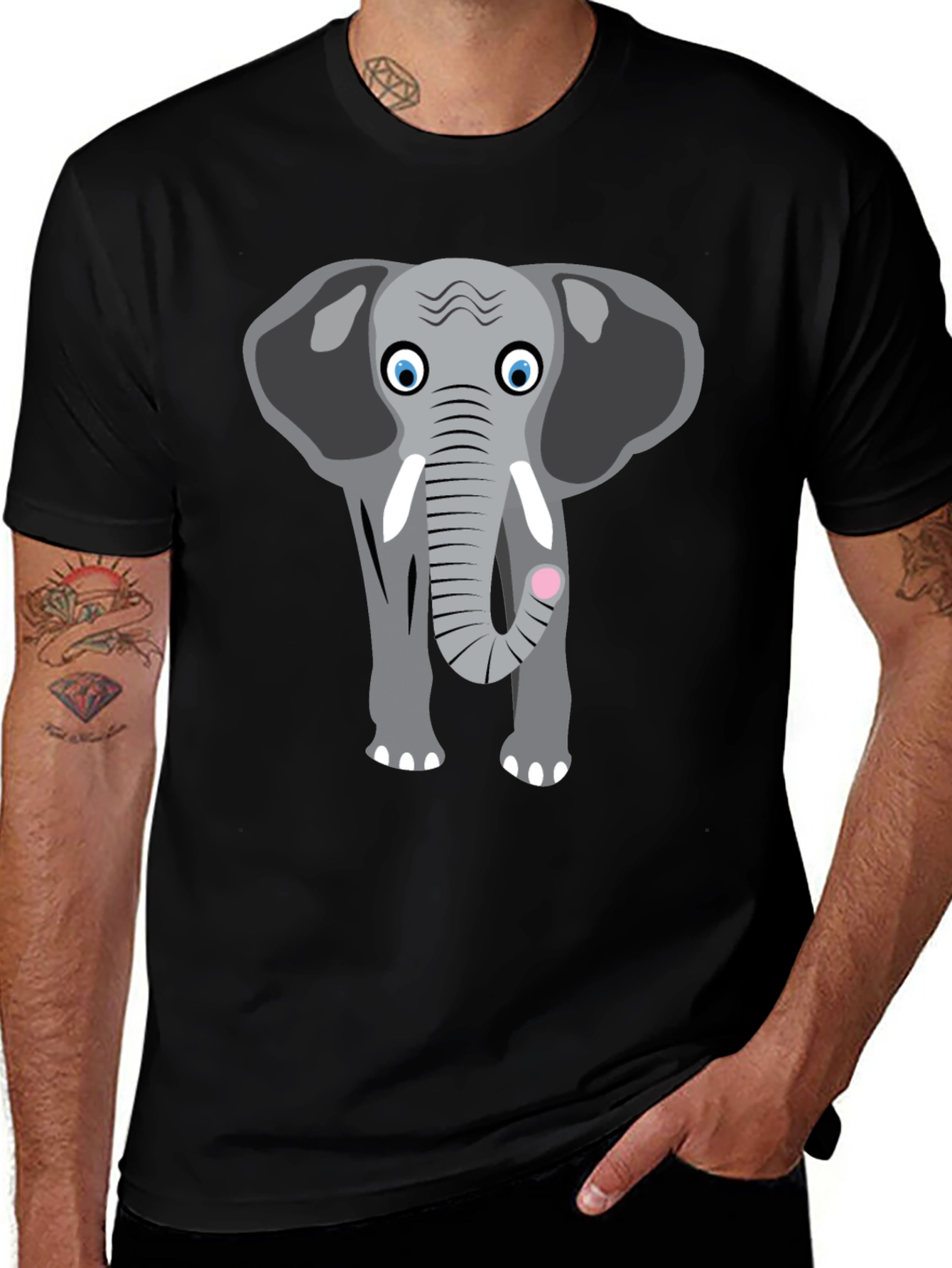 Elephant Graphic Tee - Cute Animal Design Black T-Shirt