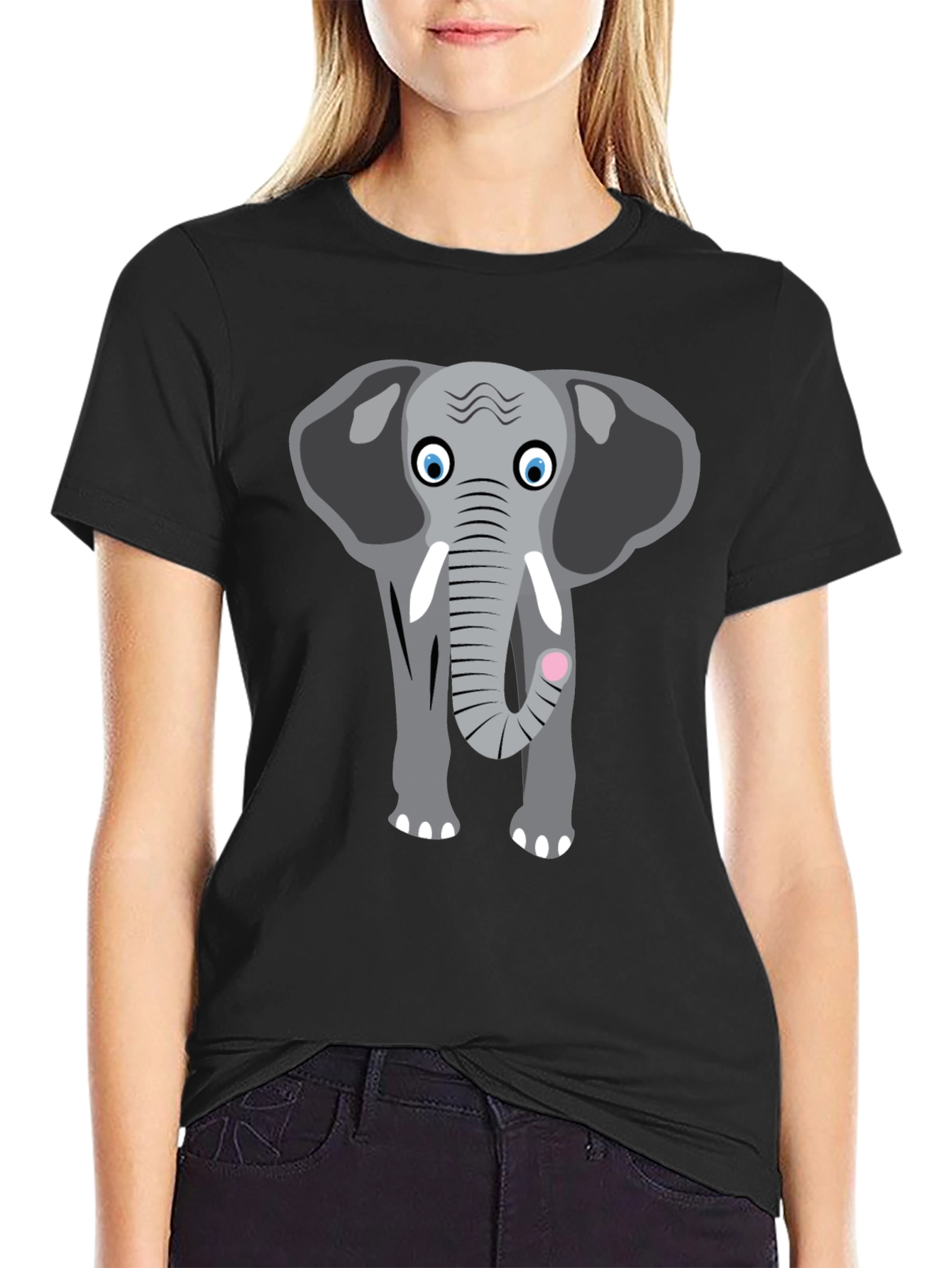 Elephant Graphic Tee - Cute Animal Design Black T-Shirt