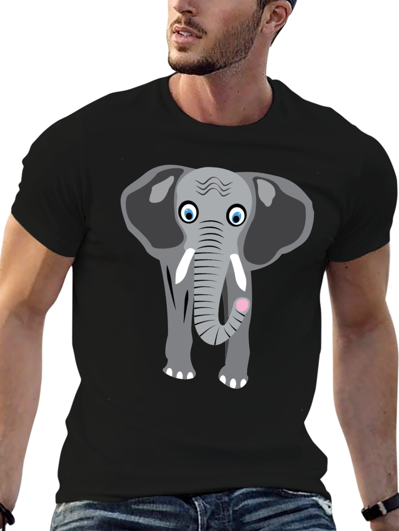 Elephant Graphic Tee - Cute Animal Design Black T-Shirt