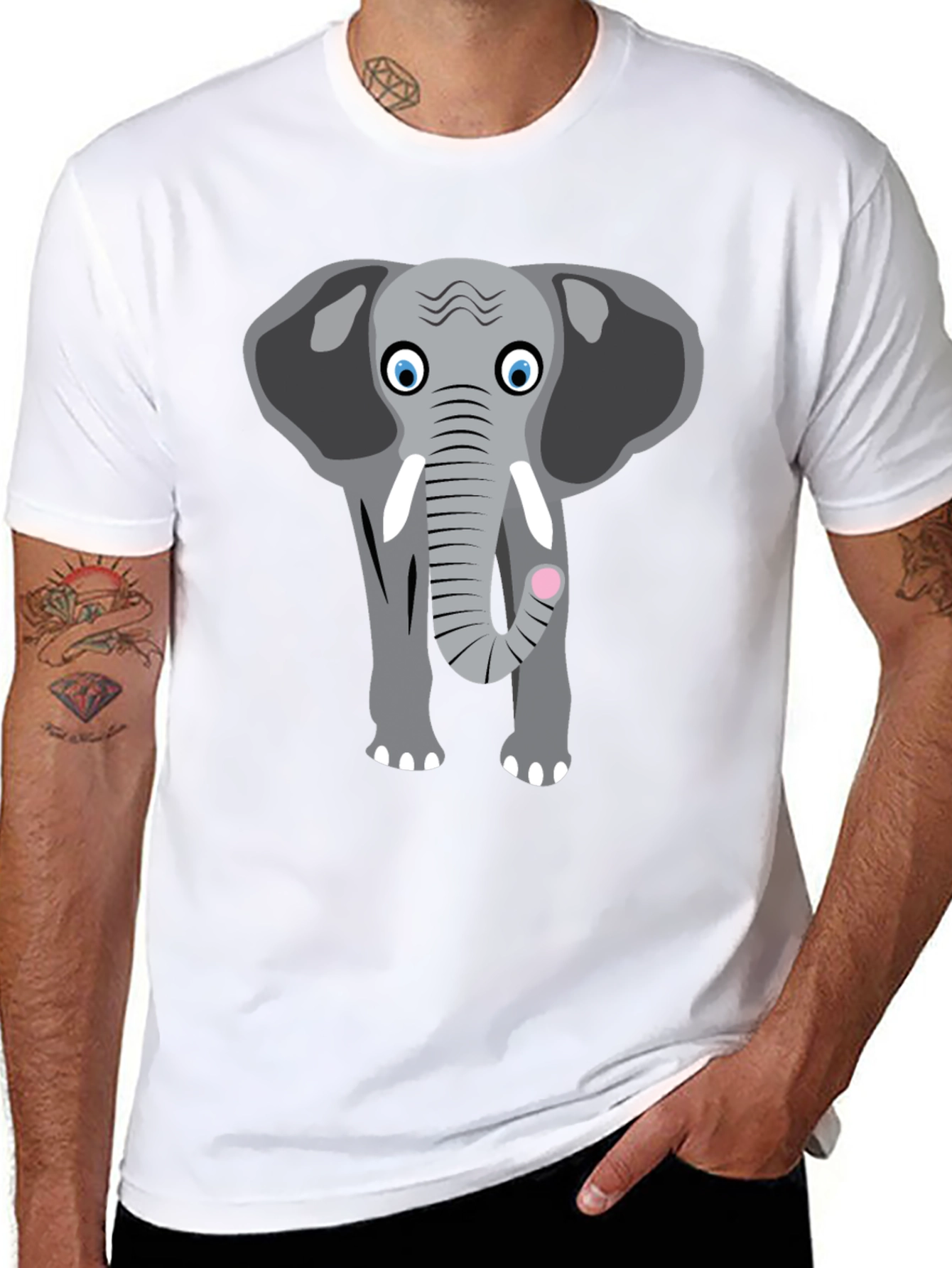Elephant Graphic Tee - Cute Animal Design Black T-Shirt