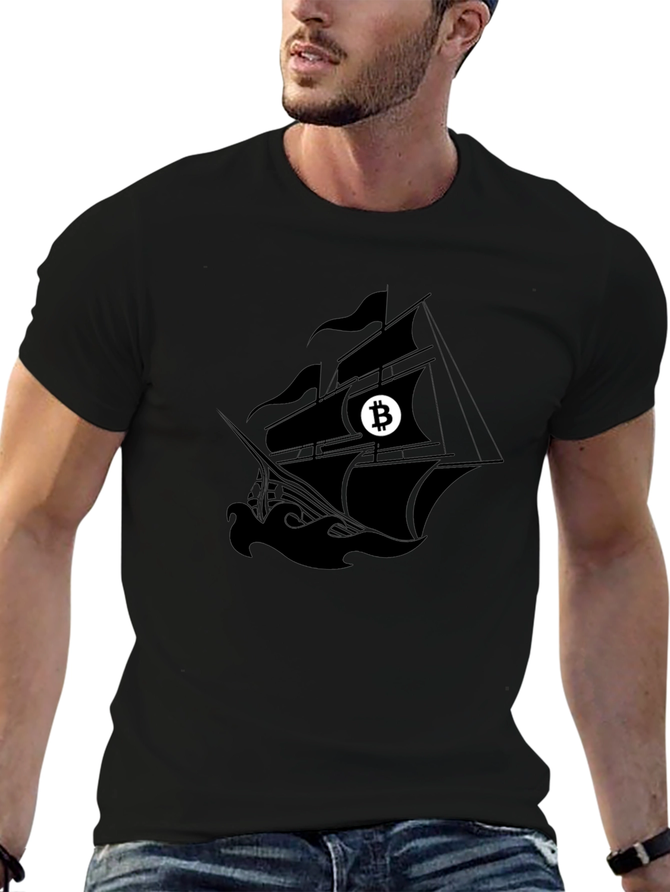Bitcoin Pirate Ship Black T-Shirt