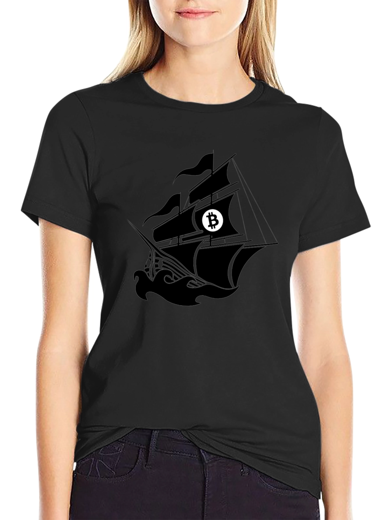 Bitcoin Pirate Ship Black T-Shirt