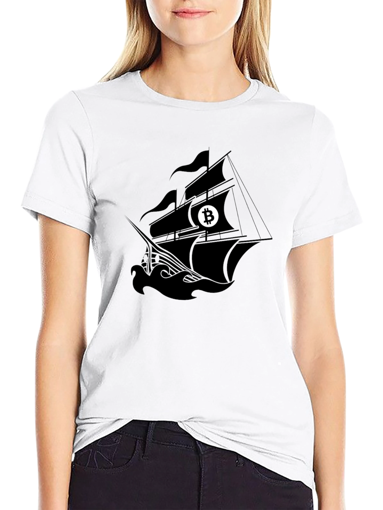 Bitcoin Pirate Ship Black T-Shirt