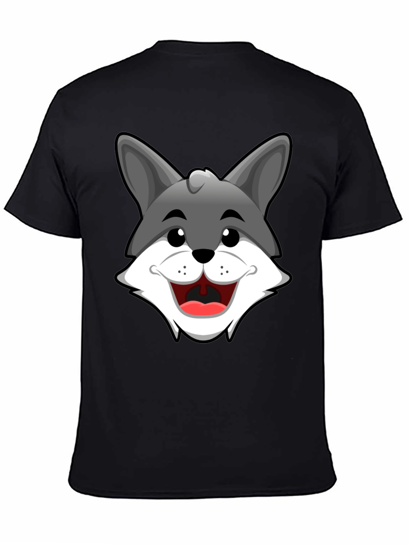 Cartoon Wolf Graphic T-Shirt - Black Cotton Tee