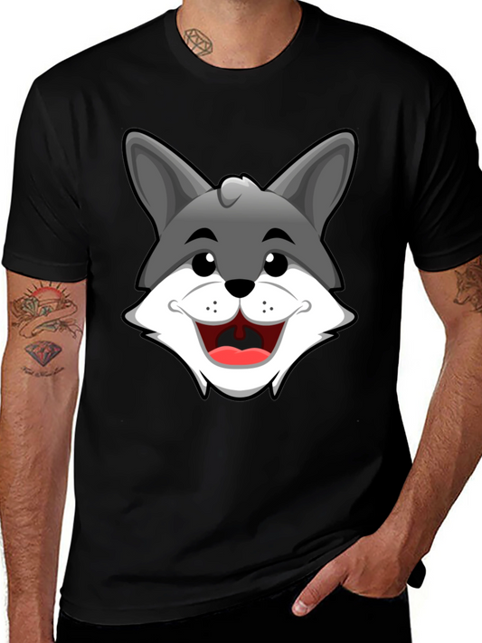 Cartoon Wolf Graphic T-Shirt - Black Cotton Tee