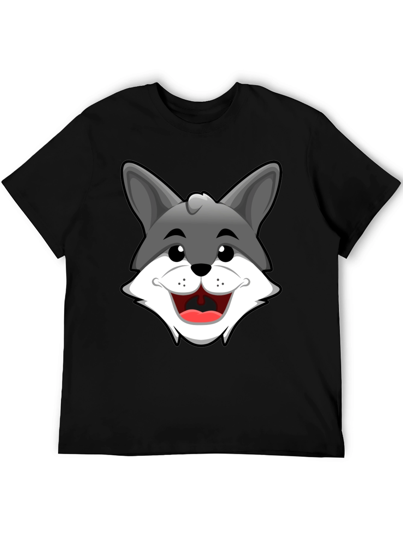 Cartoon Wolf Graphic T-Shirt - Black Cotton Tee