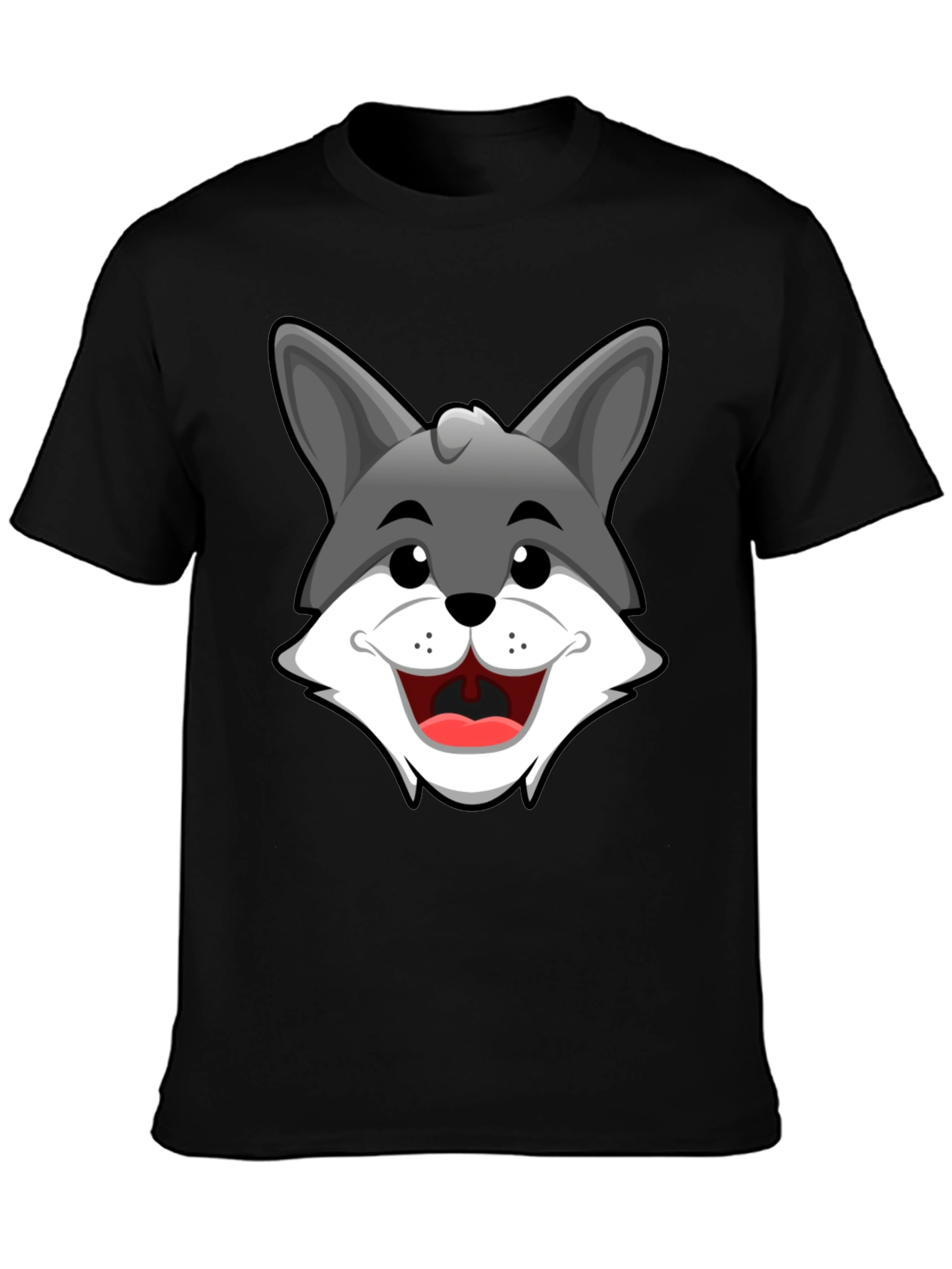 Cartoon Wolf Graphic T-Shirt - Black Cotton Tee