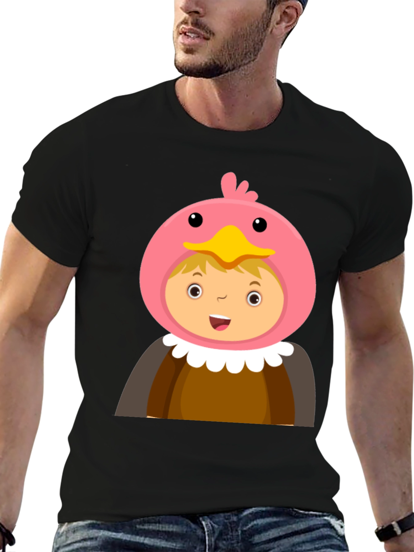 Cartoon Character T-Shirt Bird Costume Design Black Cotton Tee