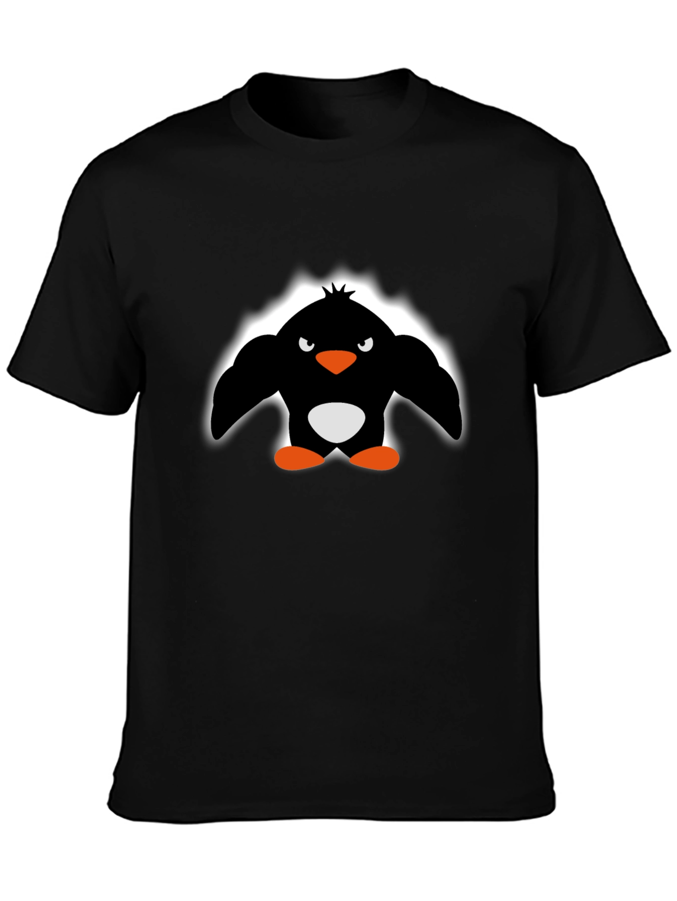 Angry Penguin Graphic Print Black T-Shirt