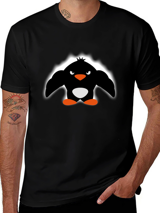 Angry Penguin Graphic Print Black T-Shirt
