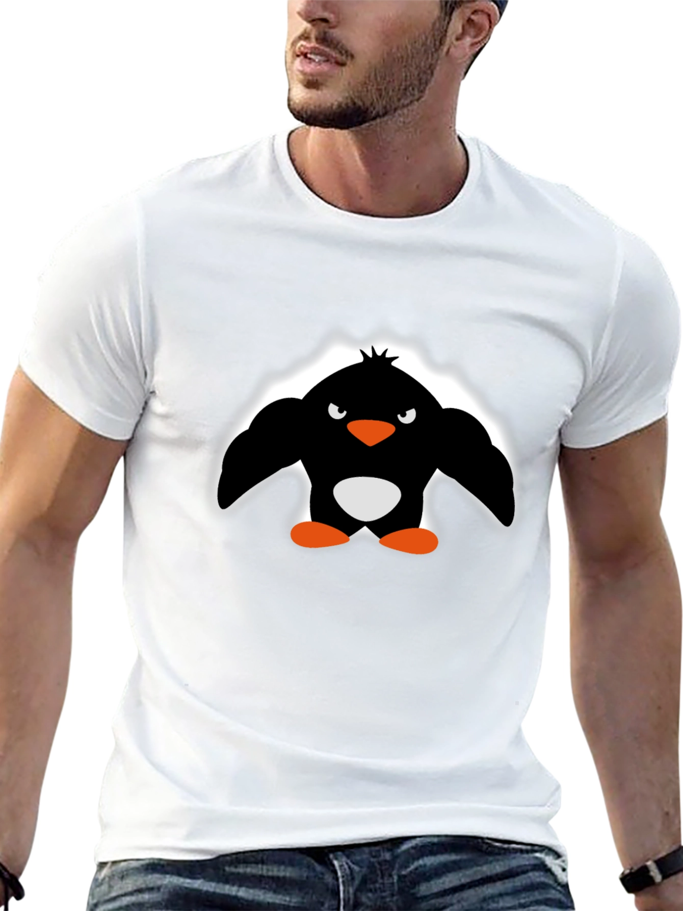 Angry Penguin Graphic Print Black T-Shirt