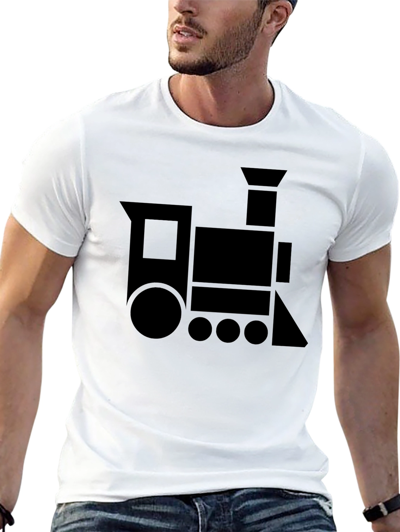 Geometric Train Graphic Tee - Black Cotton Blend