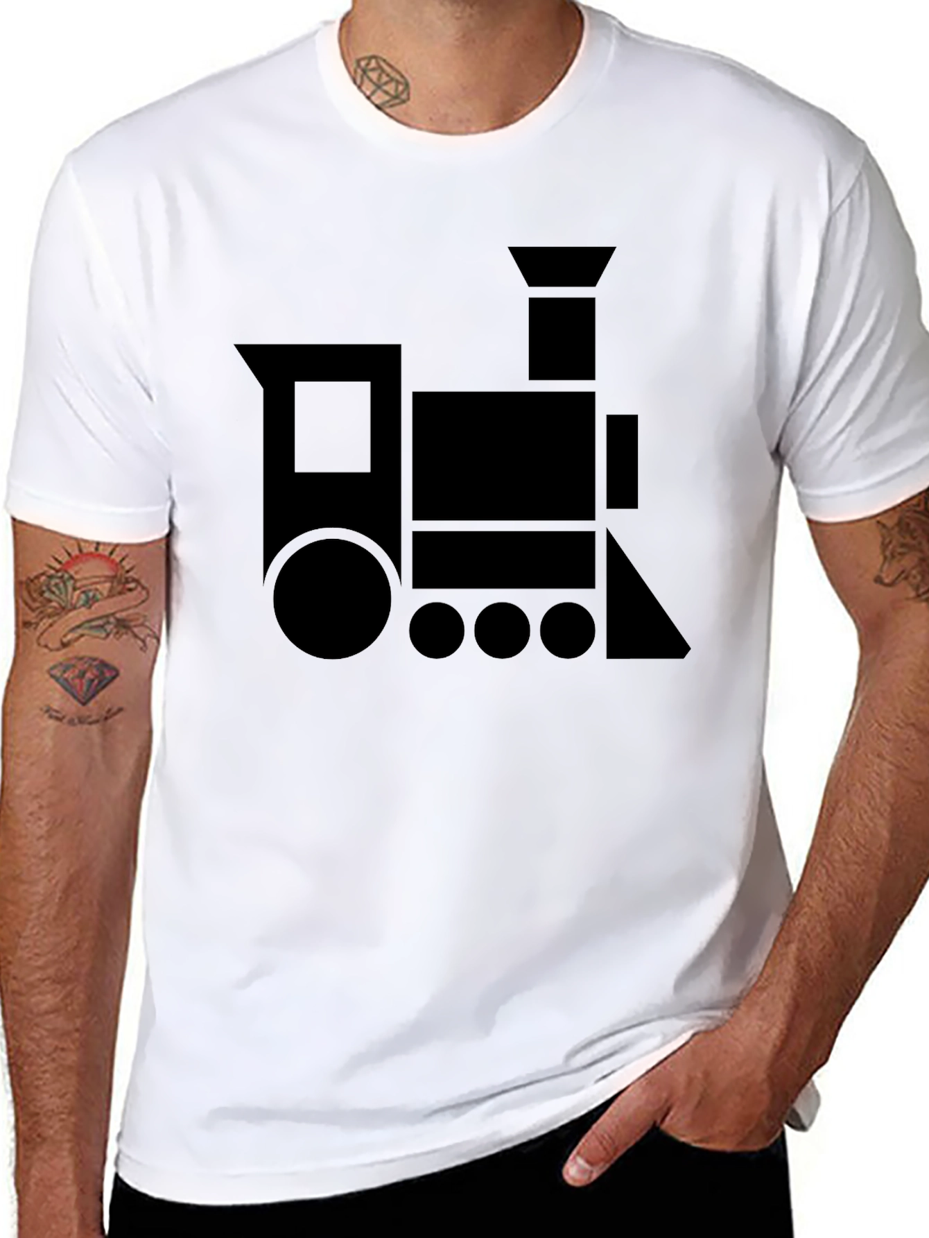 Geometric Train Graphic Tee - Black Cotton Blend