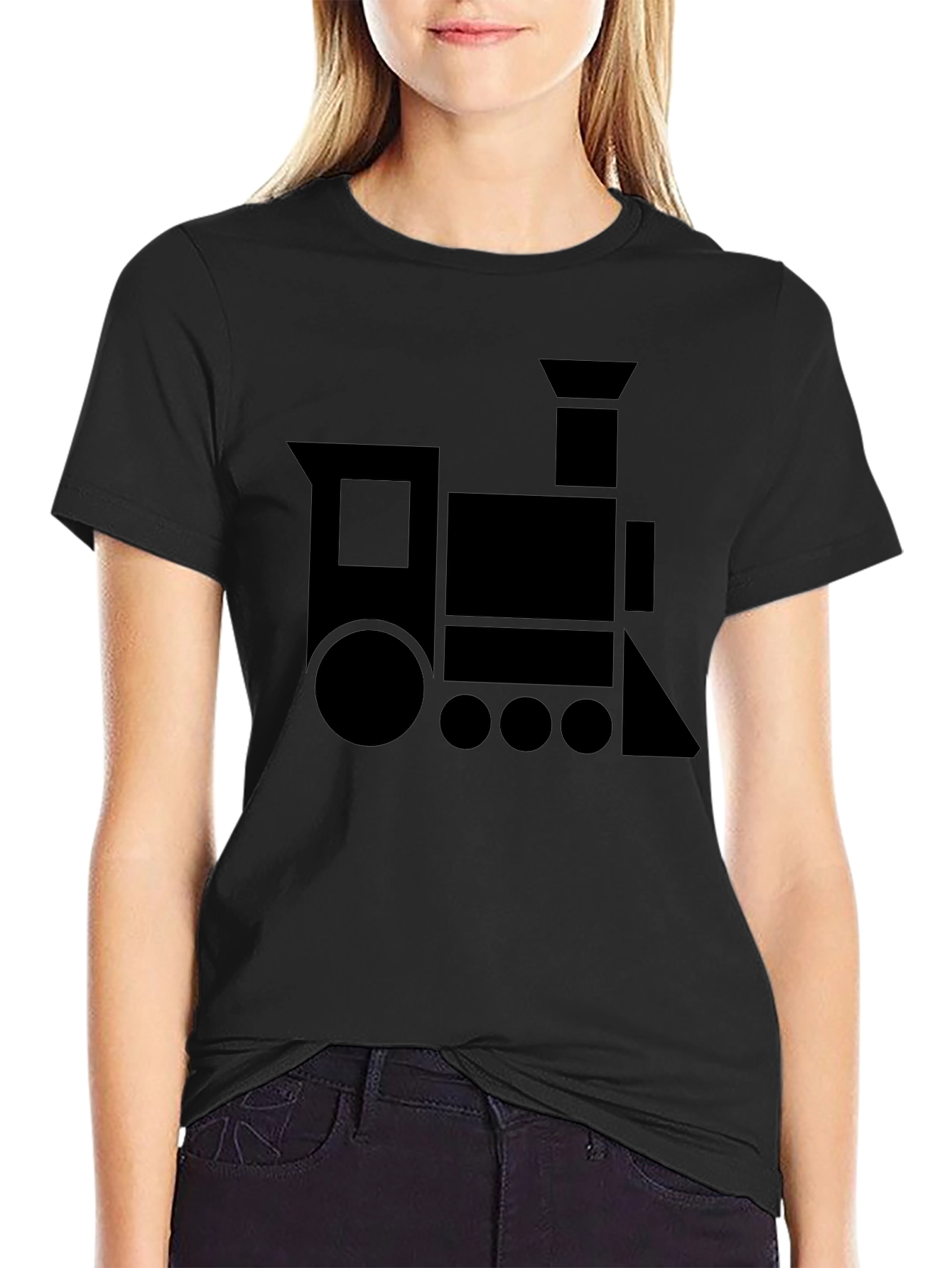 Geometric Train Graphic Tee - Black Cotton Blend