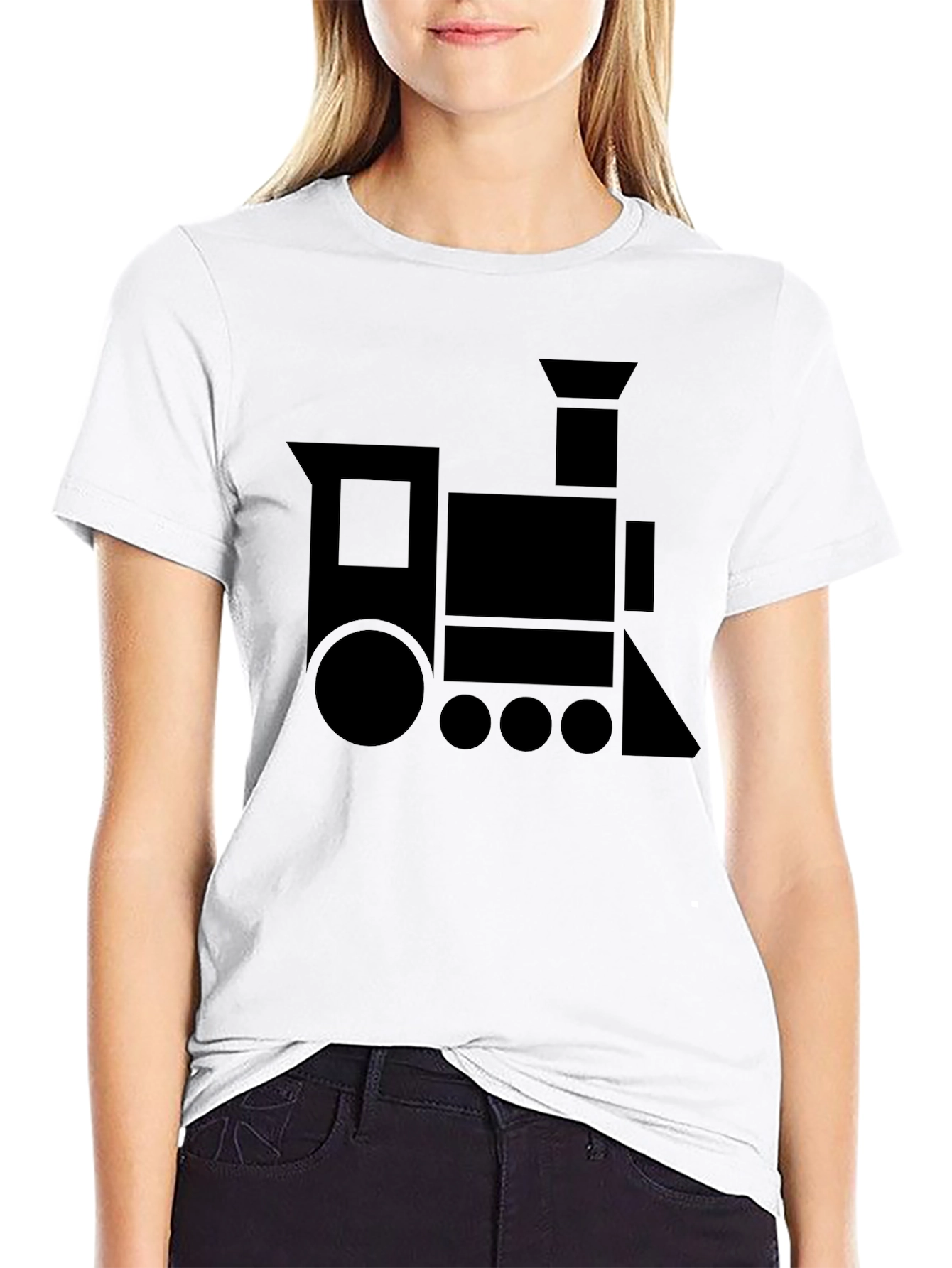 Geometric Train Graphic Tee - Black Cotton Blend