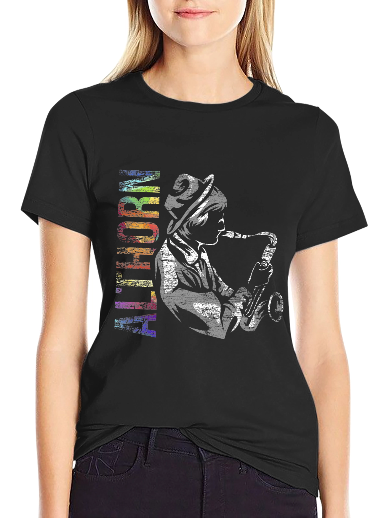 Jazz Musician Graphic Tee - Black Cotton T-Shirt