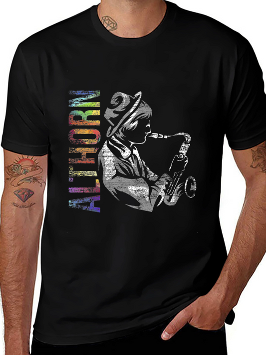 Jazz Musician Graphic Tee - Black Cotton T-Shirt