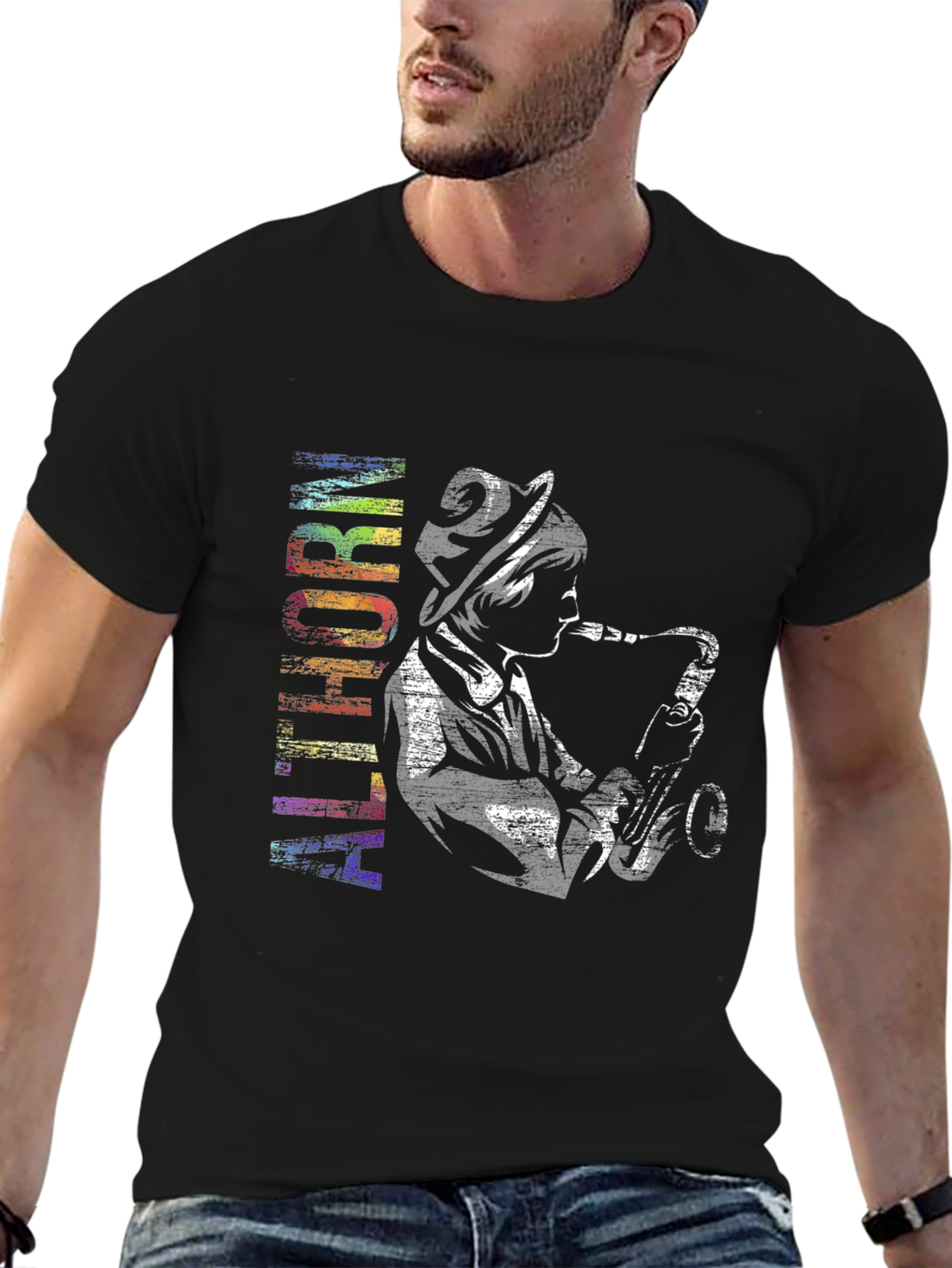 Jazz Musician Graphic Tee - Black Cotton T-Shirt