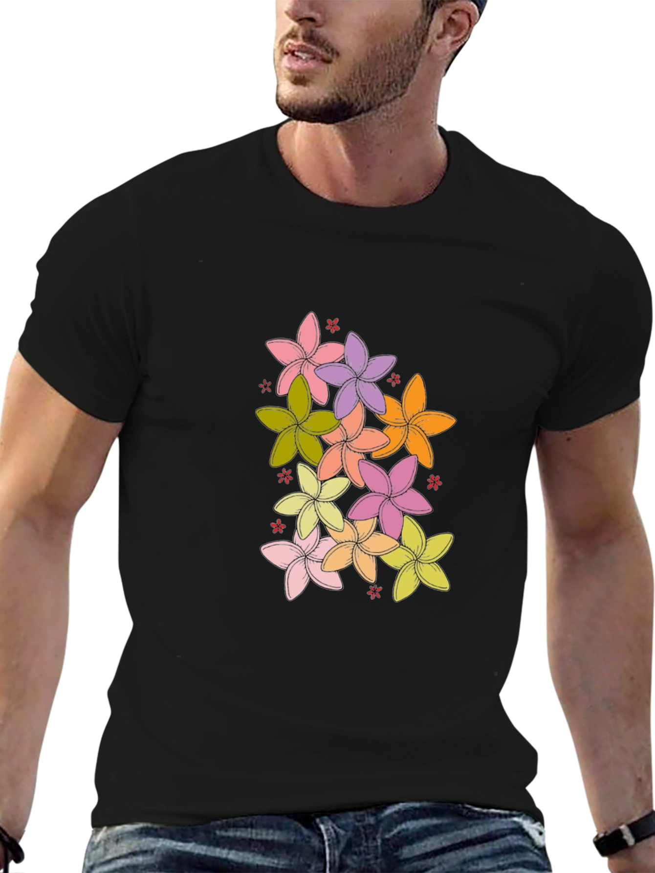 Floral Print Black T-Shirt - Casual Comfort