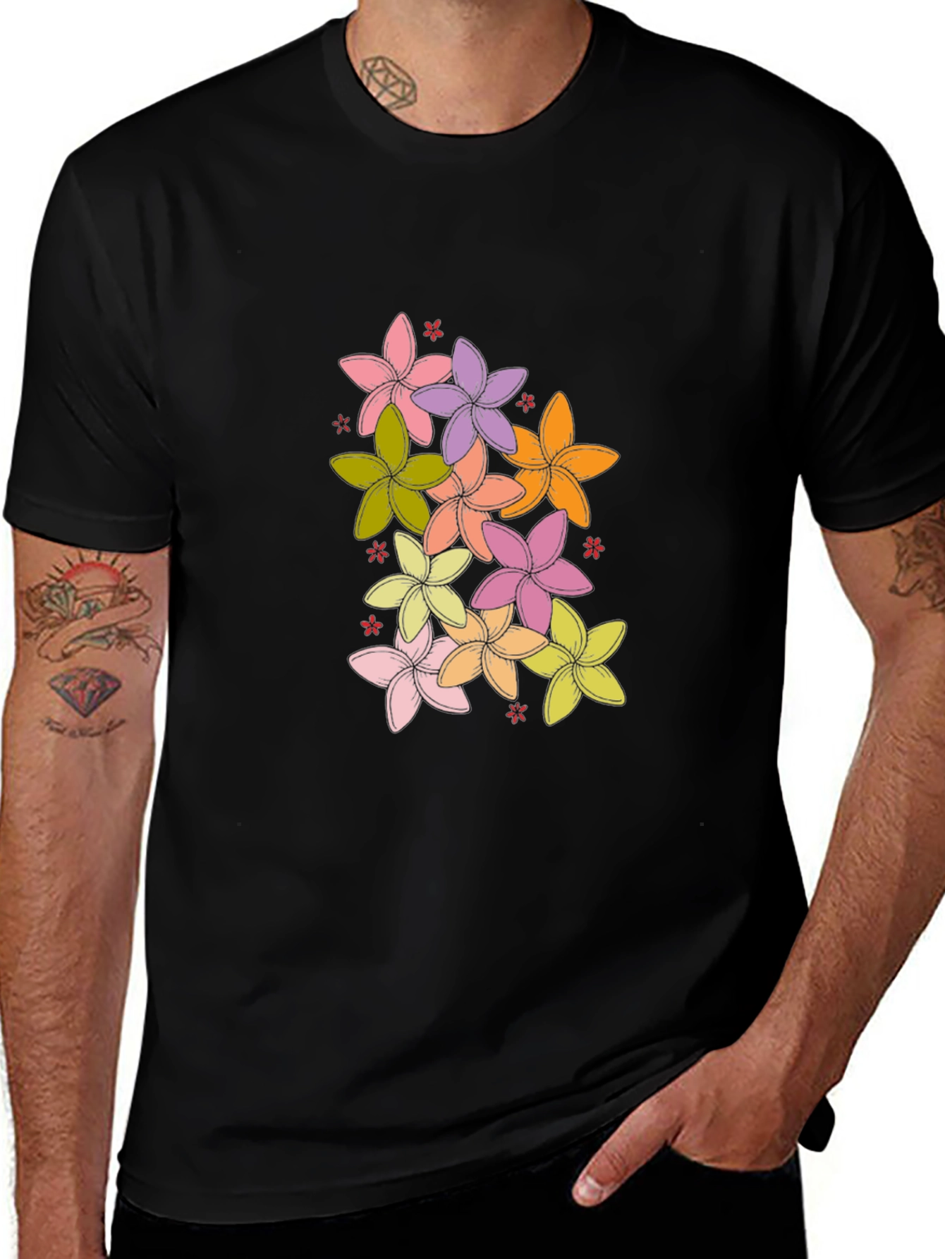 Floral Print Black T-Shirt - Casual Comfort