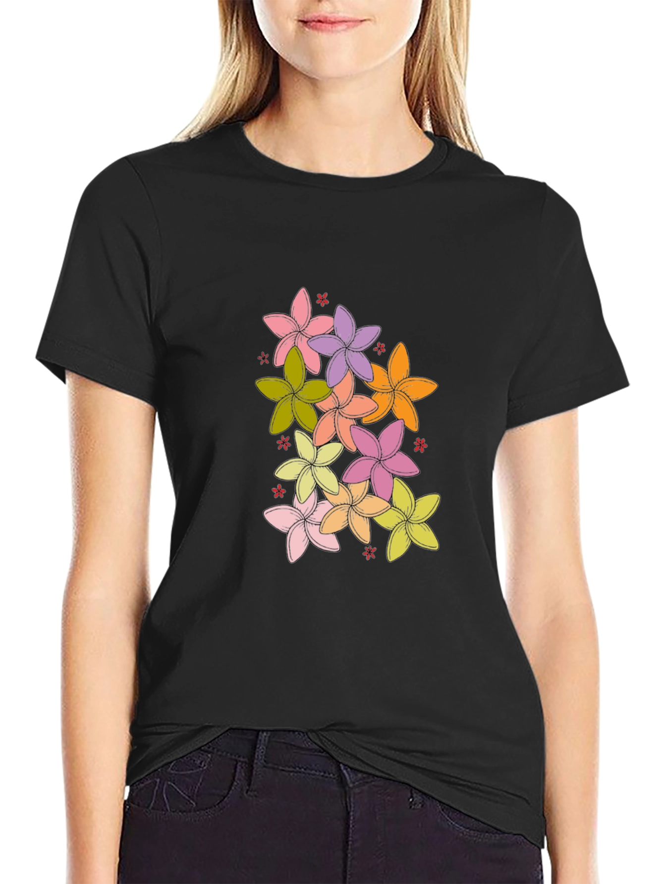 Floral Print Black T-Shirt - Casual Comfort