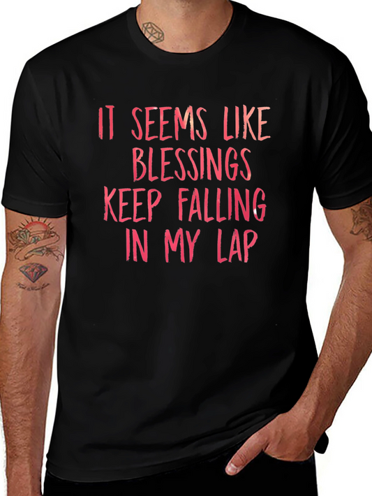 Blessings Falling T-Shirt - Black Crew Neck