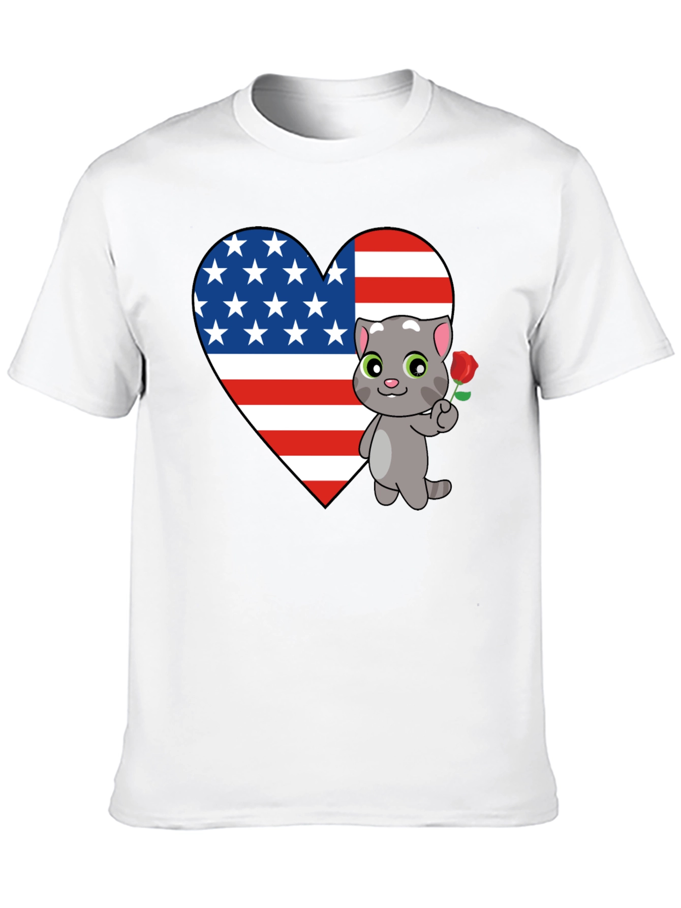 American Flag Heart Cat Graphic T-Shirt