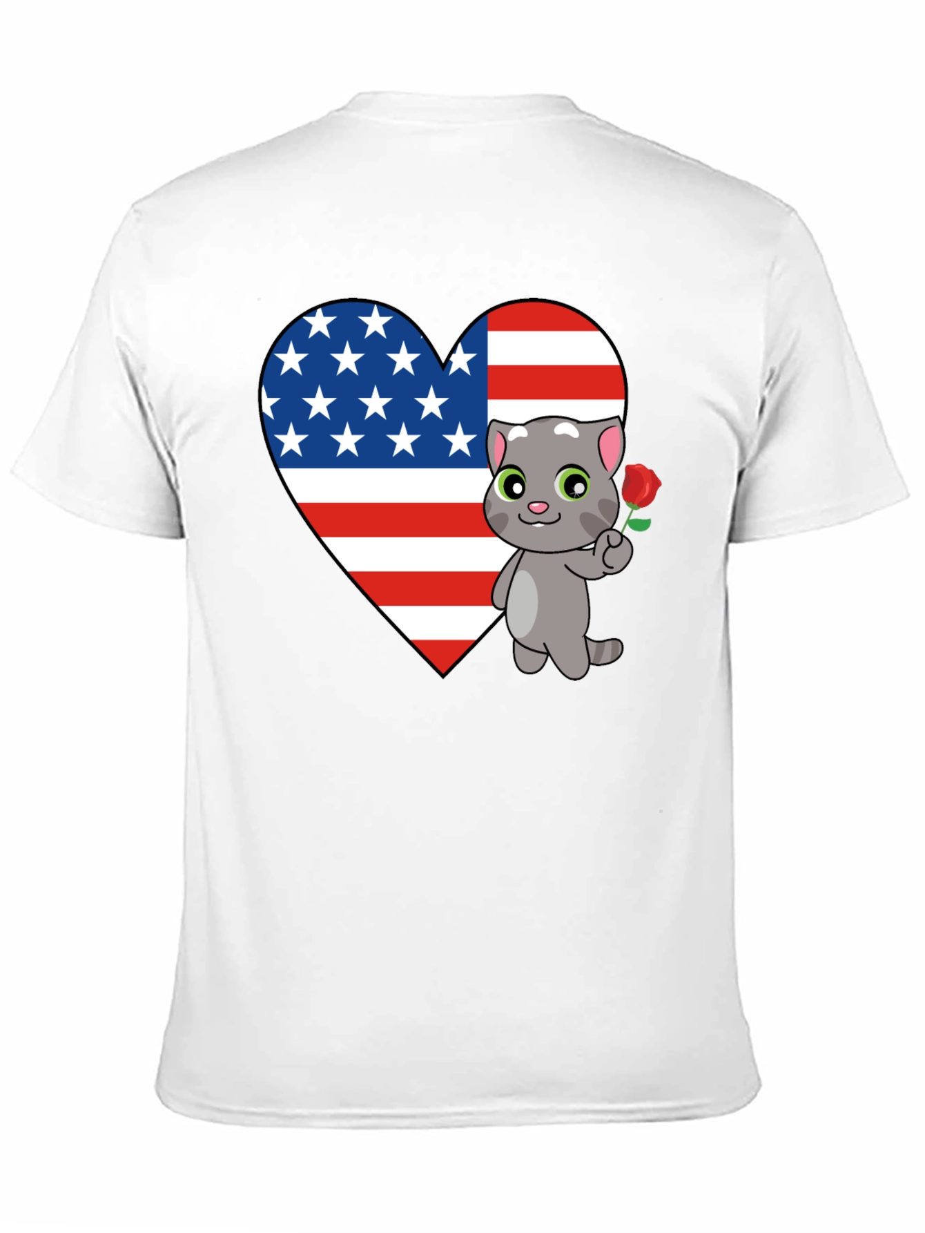 American Flag Heart Cat Graphic T-Shirt