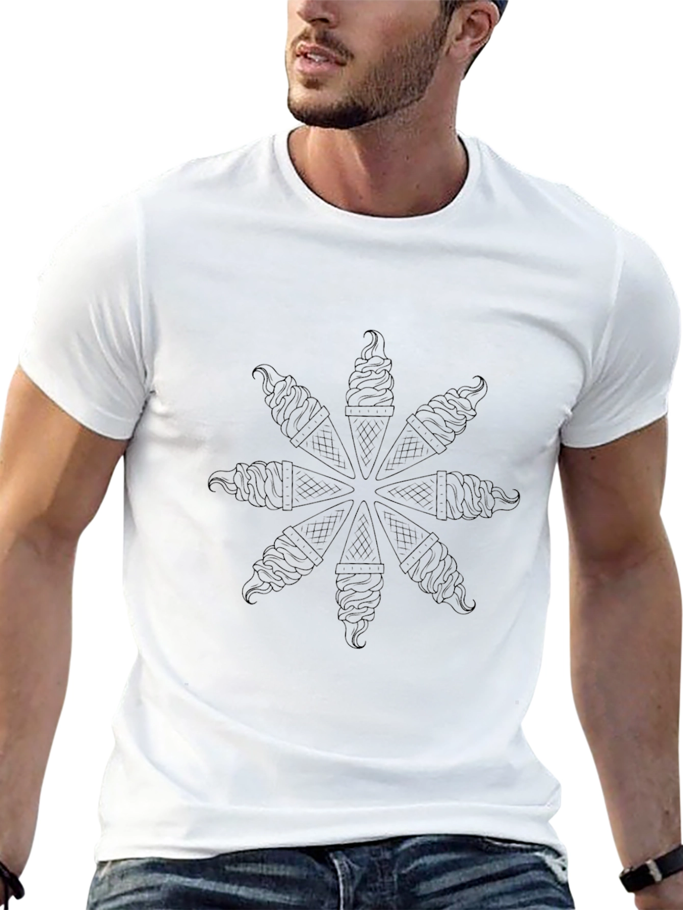 Black T-Shirt with Ice Cream Cone Pattern